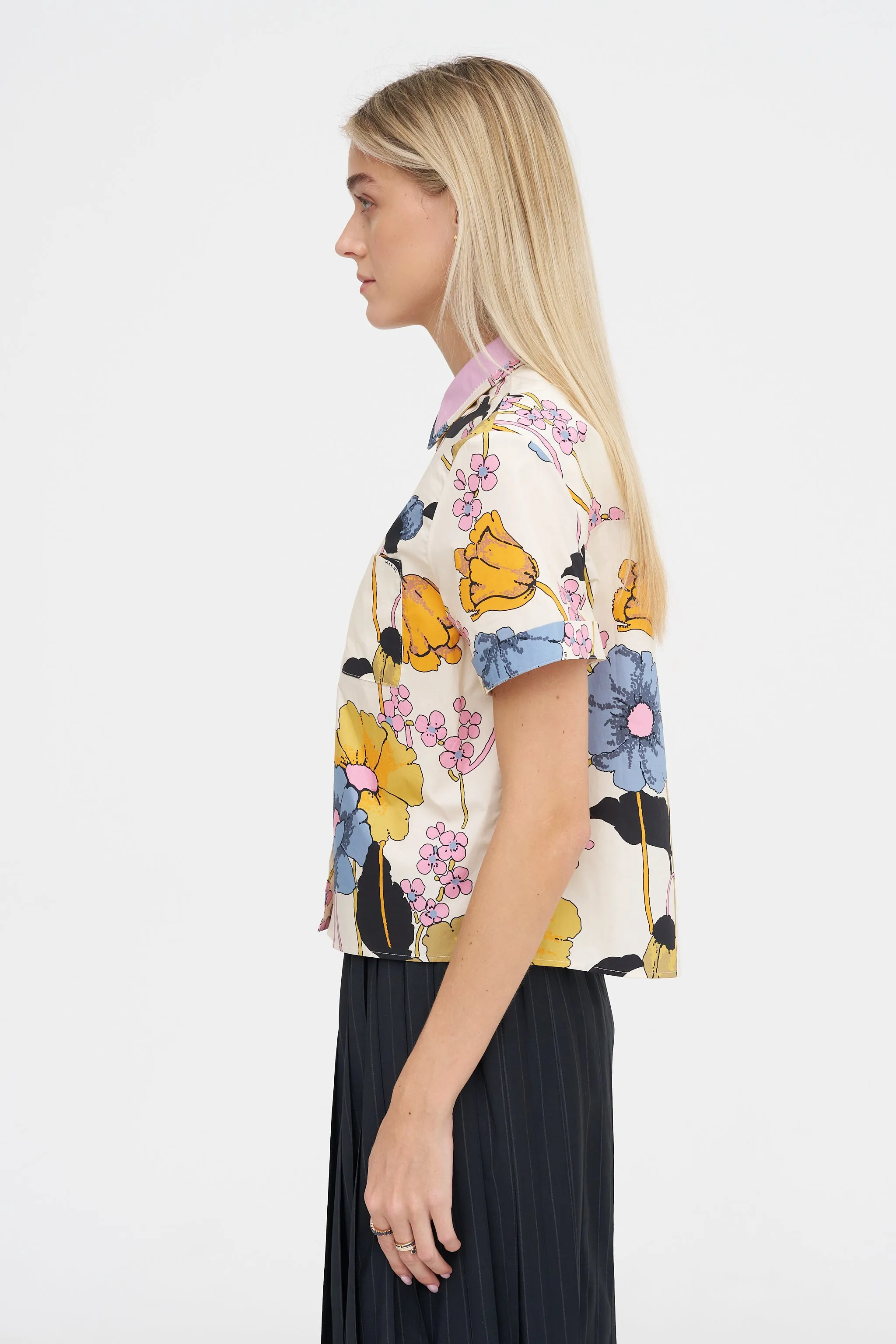 Melodia Print Cropped Shirt, Bone sold by Kick Pleat product image thumbnail 3