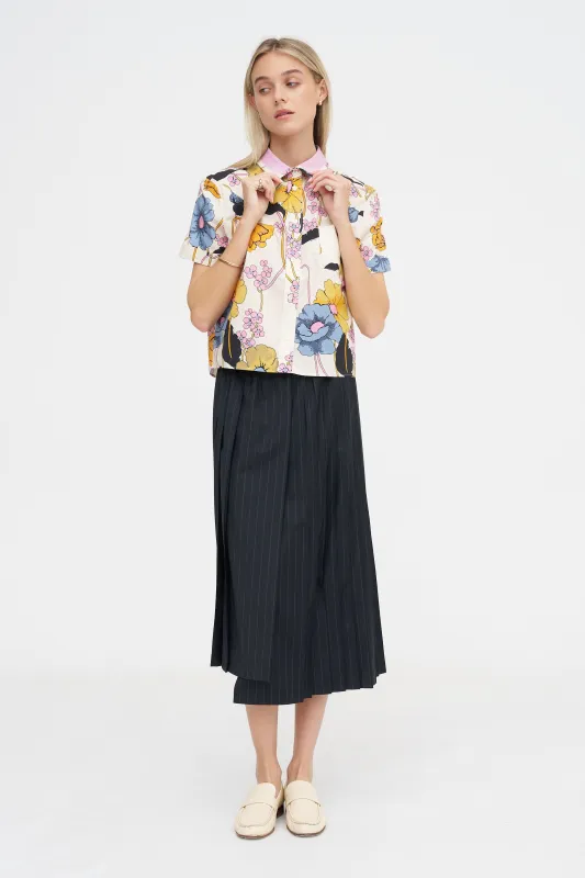 Melodia Print Cropped Shirt, Bone sold by Kick Pleat