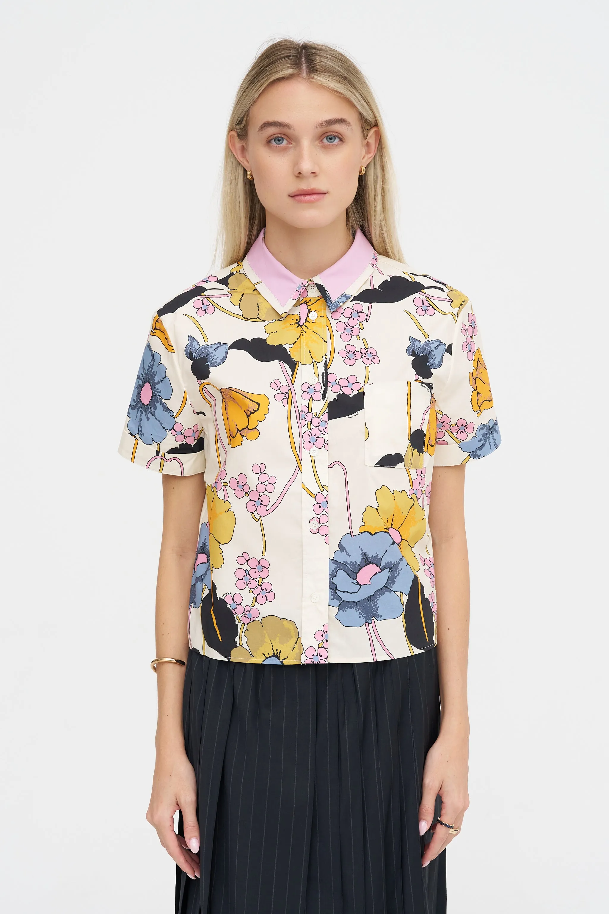 Melodia Print Cropped Shirt, Bone sold by Kick Pleat product image thumbnail 2