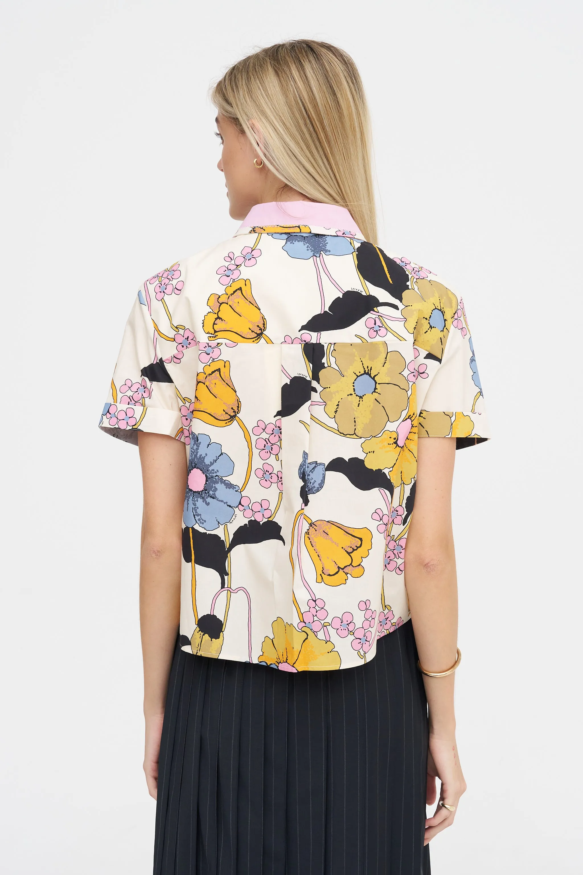 Melodia Print Cropped Shirt, Bone sold by Kick Pleat product image thumbnail 4