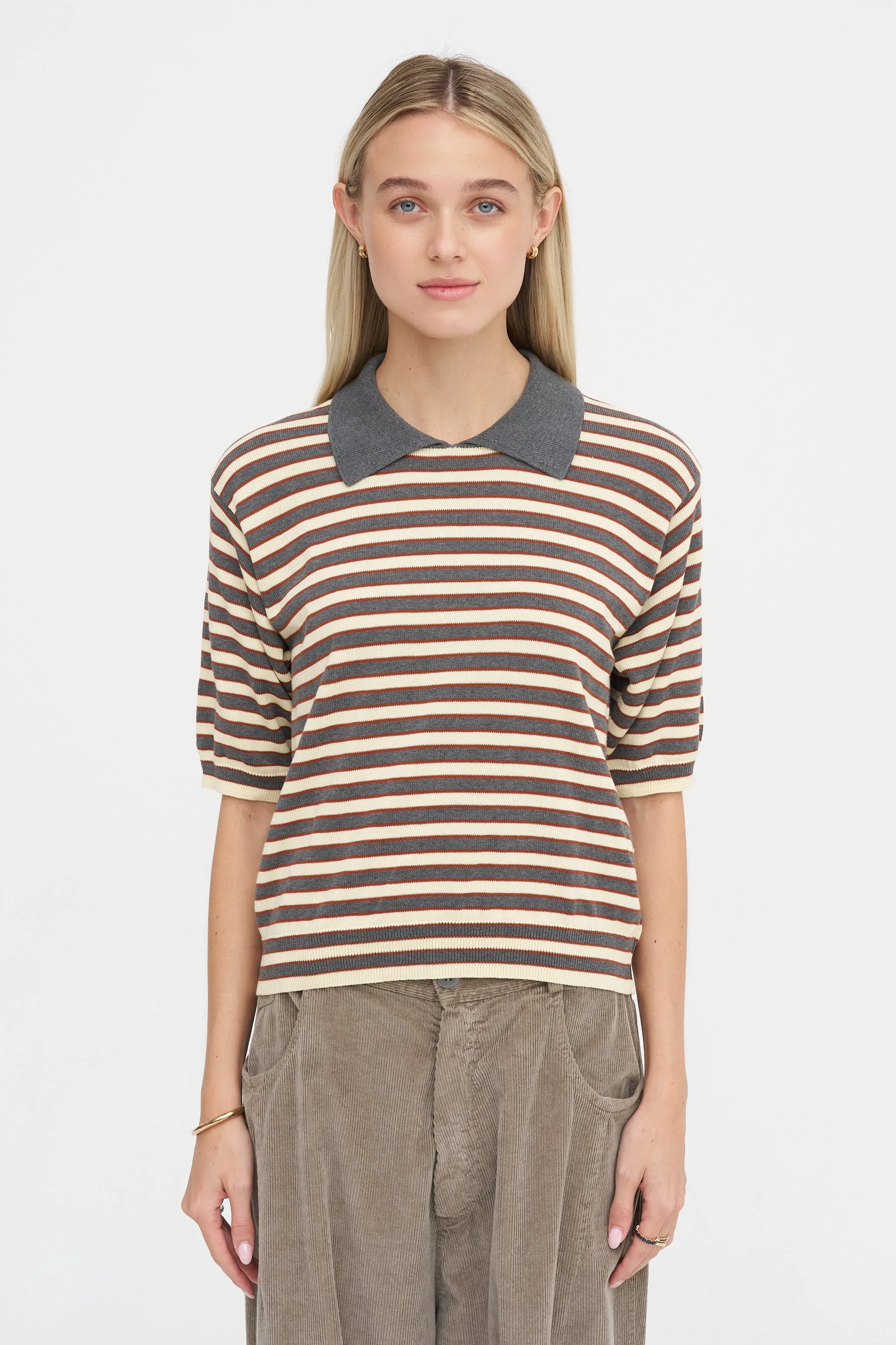 Organic Cotton Striped Polo, Grey & Beige sold by Kick Pleat product image thumbnail 2