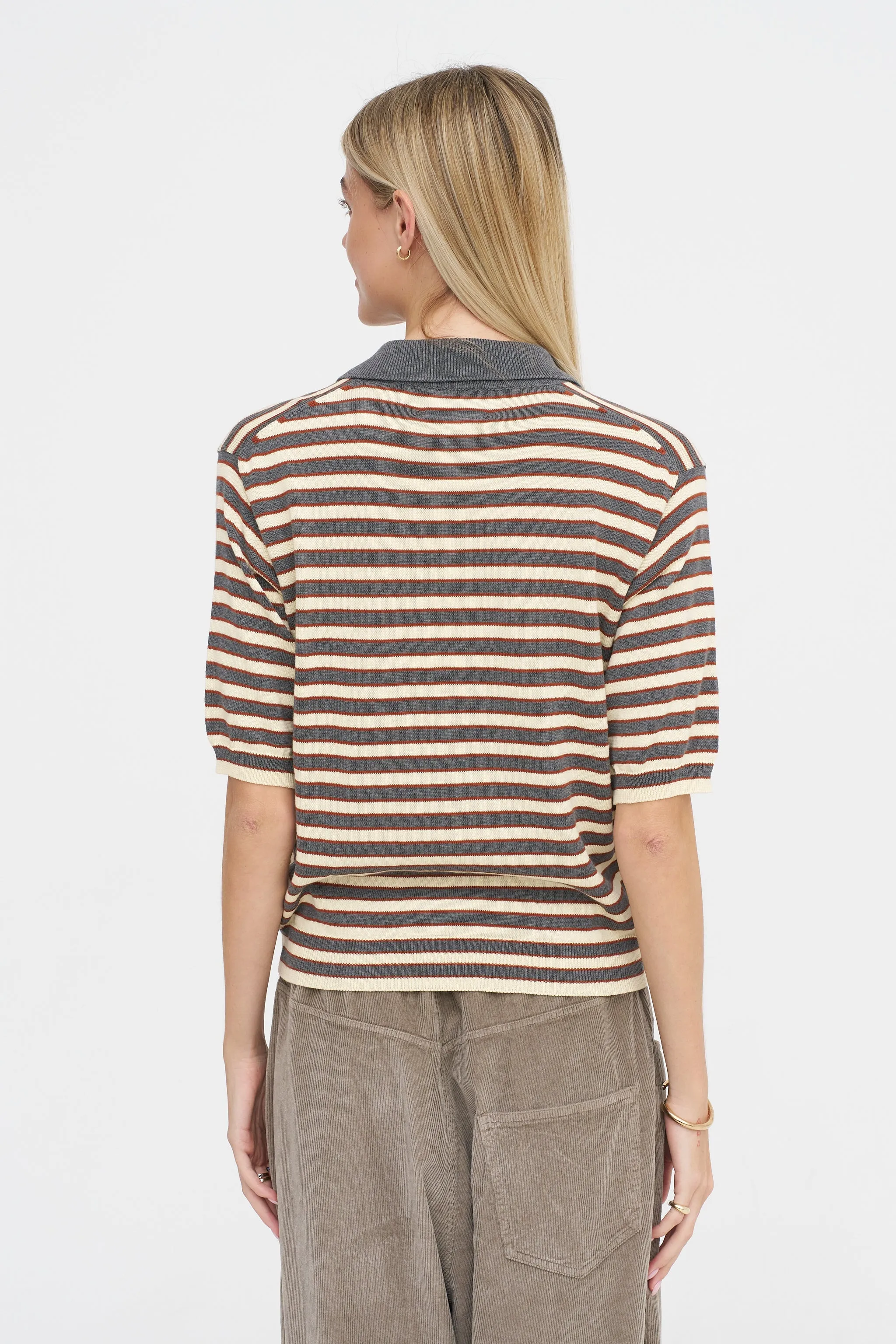 Organic Cotton Striped Polo, Grey & Beige sold by Kick Pleat product image thumbnail 4
