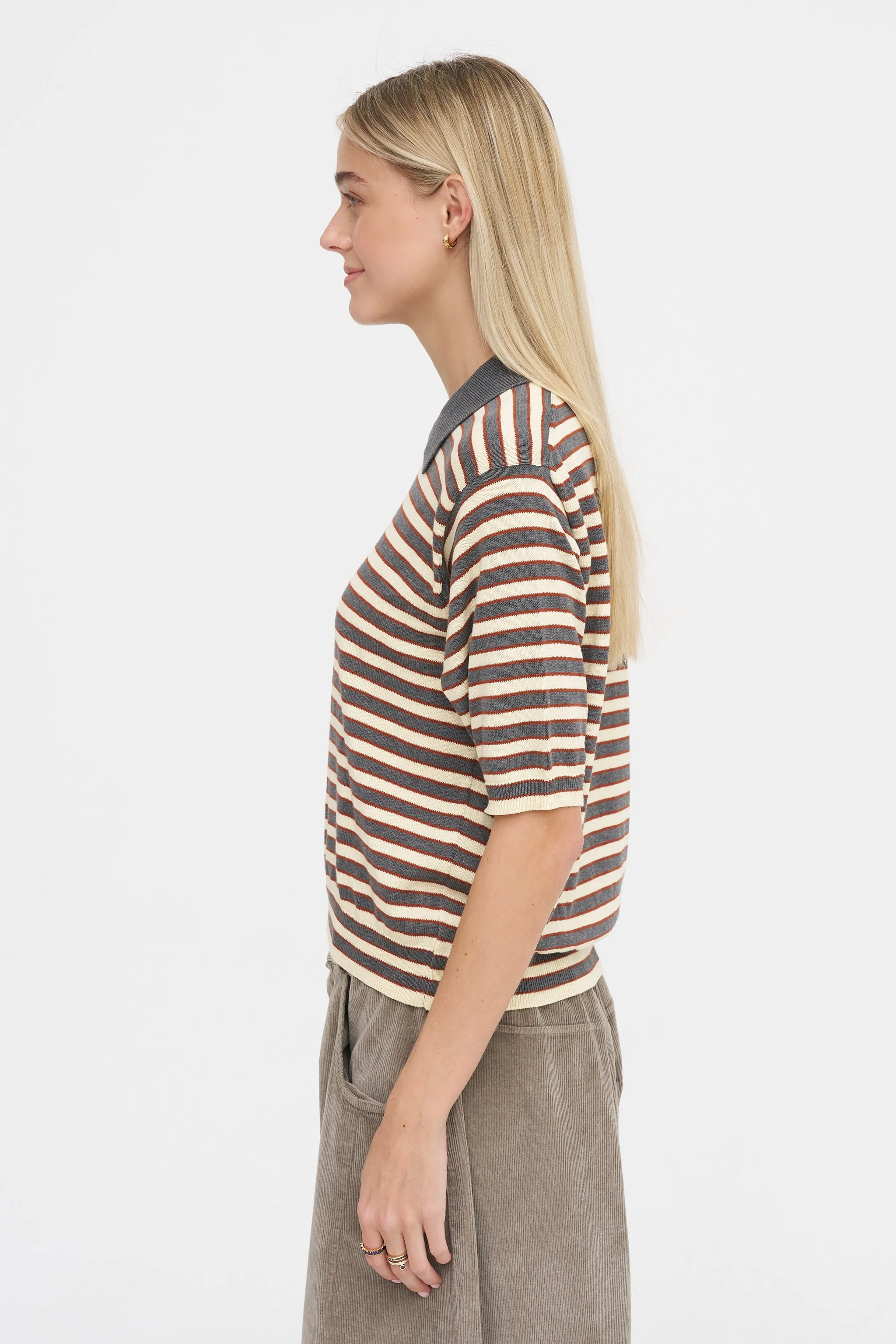 Organic Cotton Striped Polo, Grey & Beige sold by Kick Pleat product image thumbnail 3