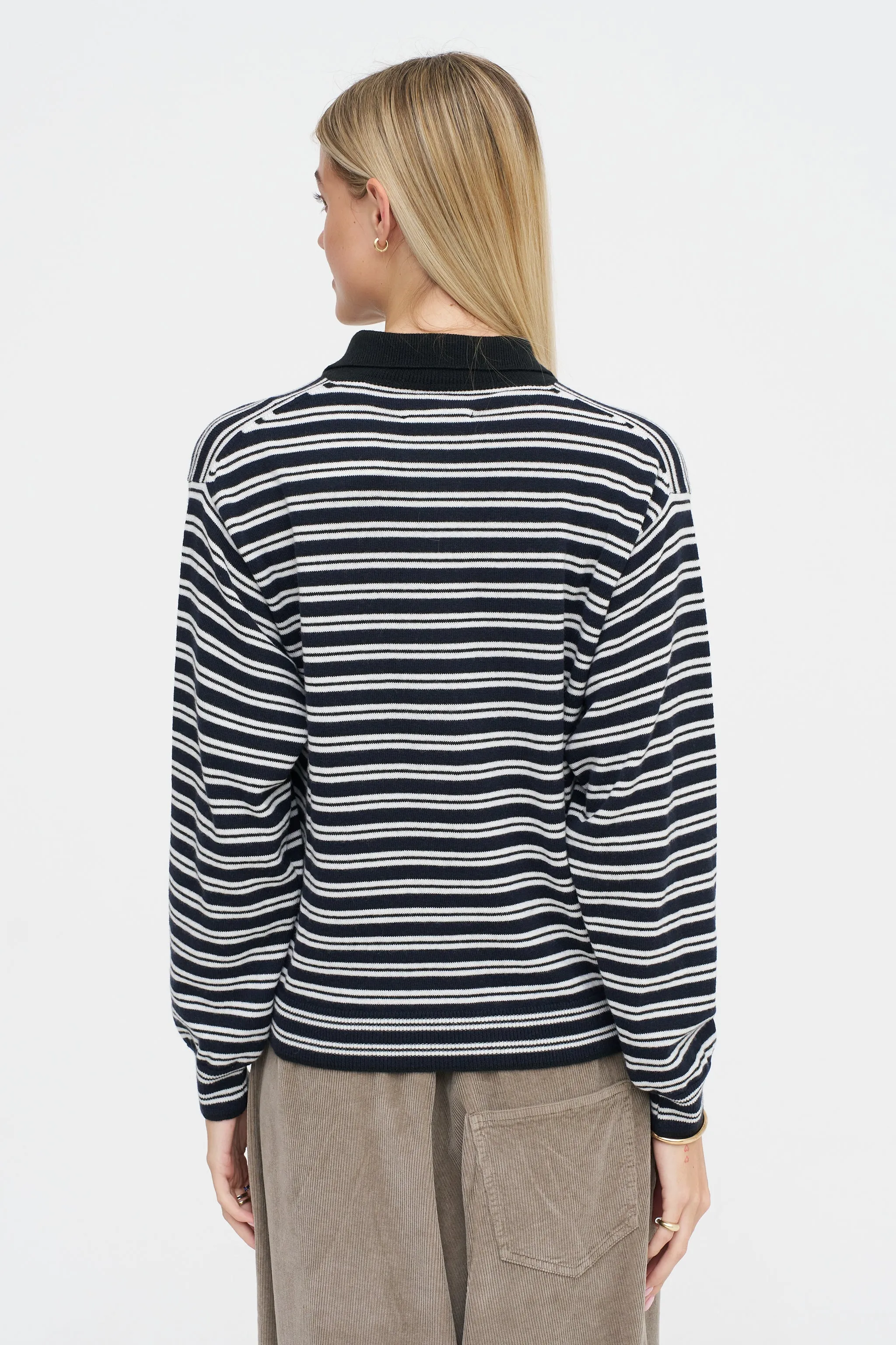 Merino Wool Striped Polo Cardigan, Black & White sold by Kick Pleat product image thumbnail 4