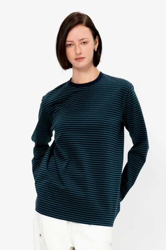 Striped Perfect Unisex Long Sleeve T-Shirt, Navy & Green Multi made by Tibi