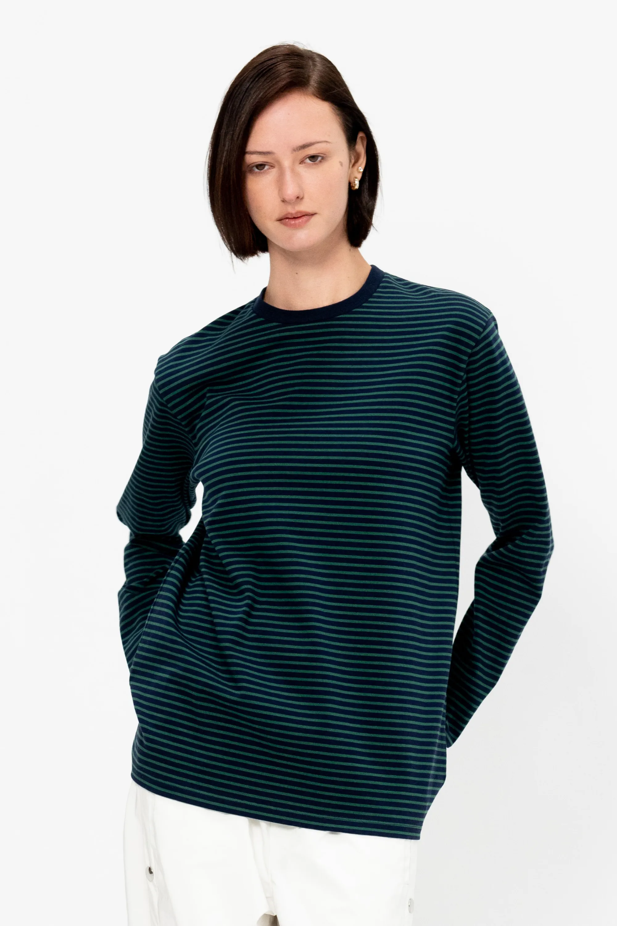 Striped Perfect Unisex Long Sleeve T-Shirt, Navy & Green Multi sold by Kick Pleat