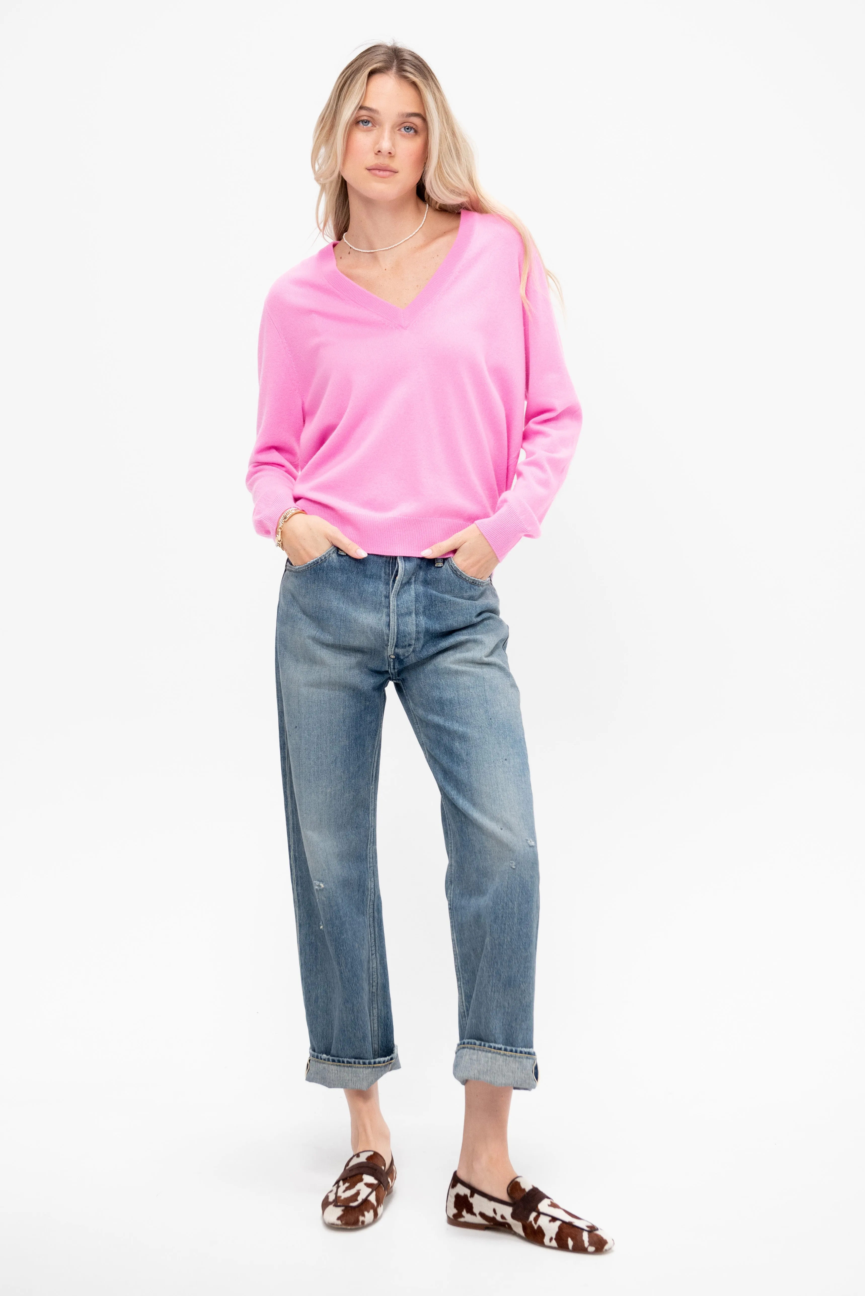 Deep V-Neck Sweater, Plastic Pink sold by Kick Pleat product image thumbnail 2