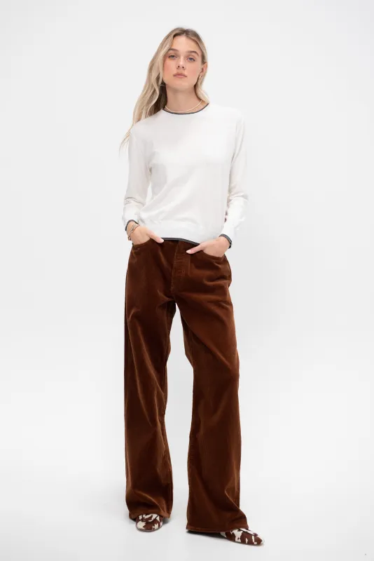 Camden Cotton Cashmere Sweater, Off White & Dark Heather Grey sold by Kick Pleat