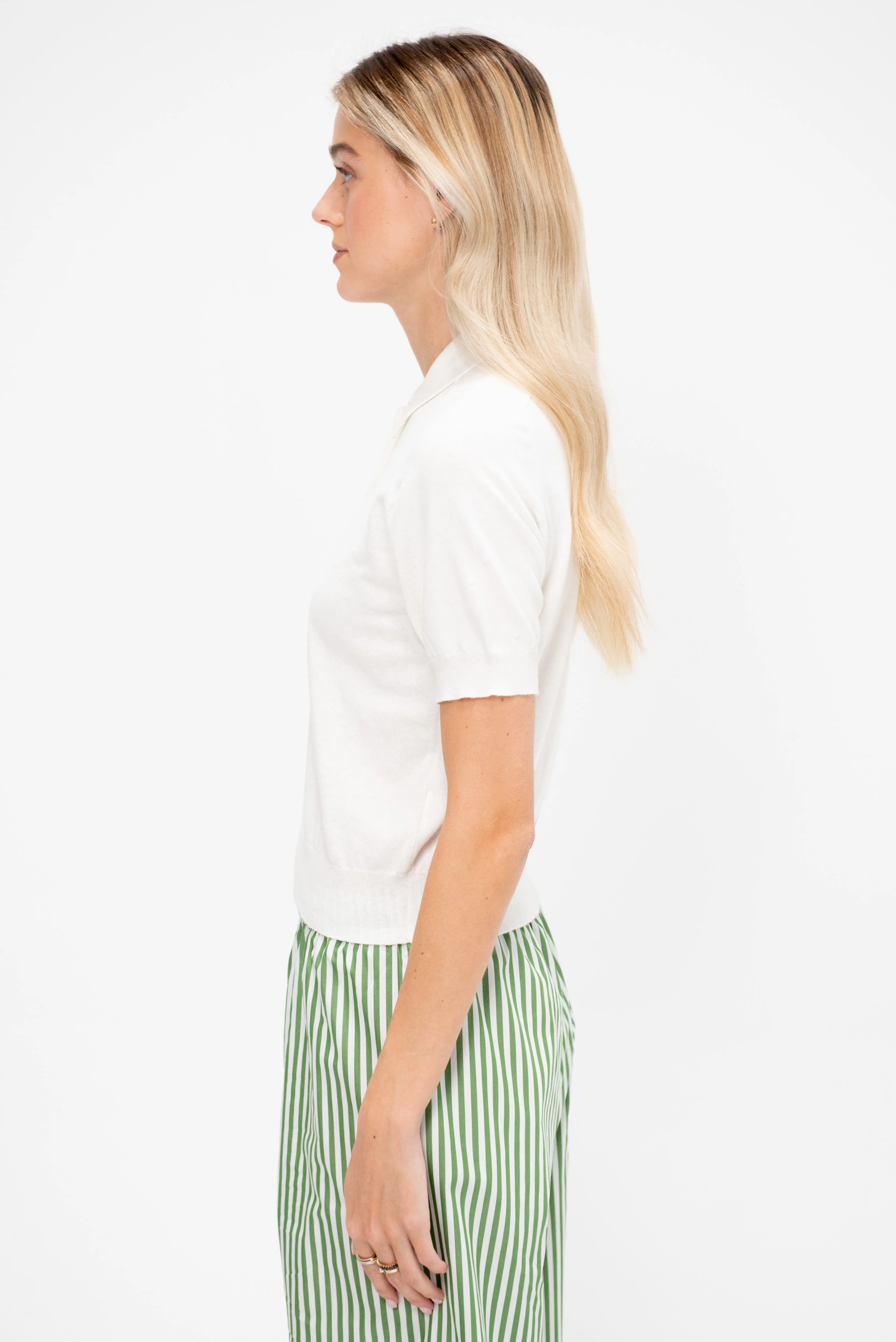 Billie Cotton Cashmere Polo Top, Off White sold by Kick Pleat product image thumbnail 3