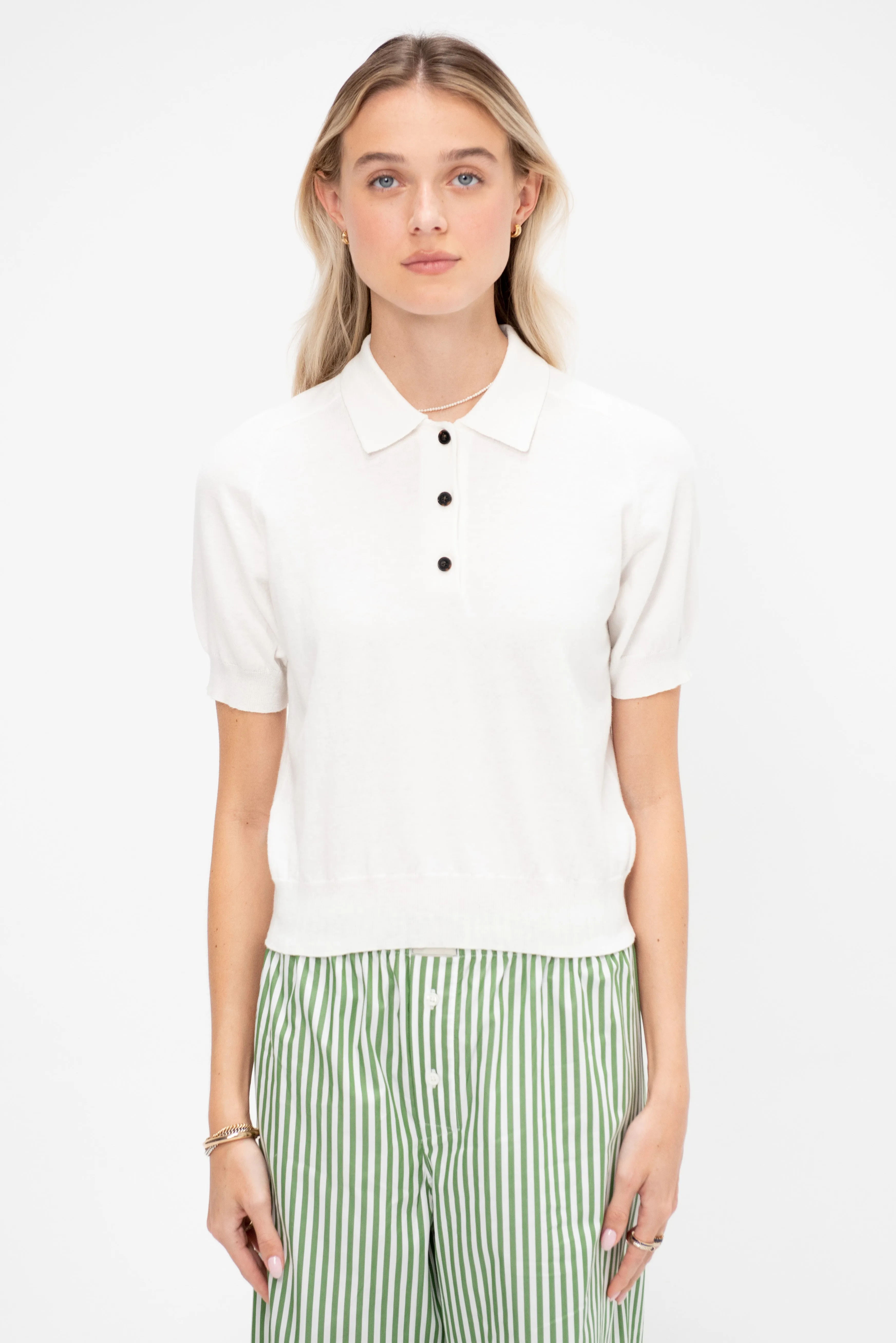 Billie Cotton Cashmere Polo Top, Off White sold by Kick Pleat product image thumbnail 2