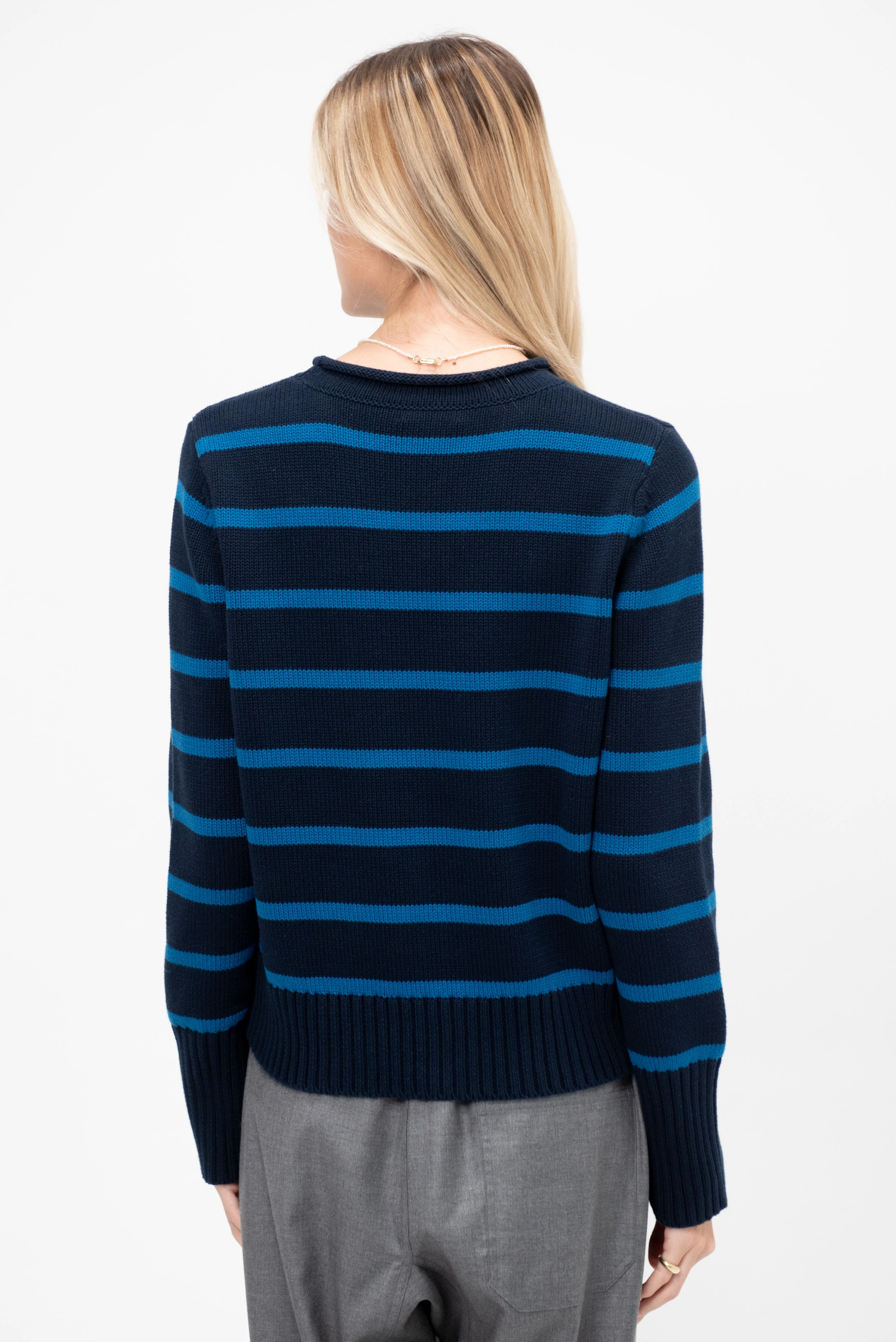 Quinn Stripe Cotton Sweater, Navy & Peacock sold by Kick Pleat product image thumbnail 2