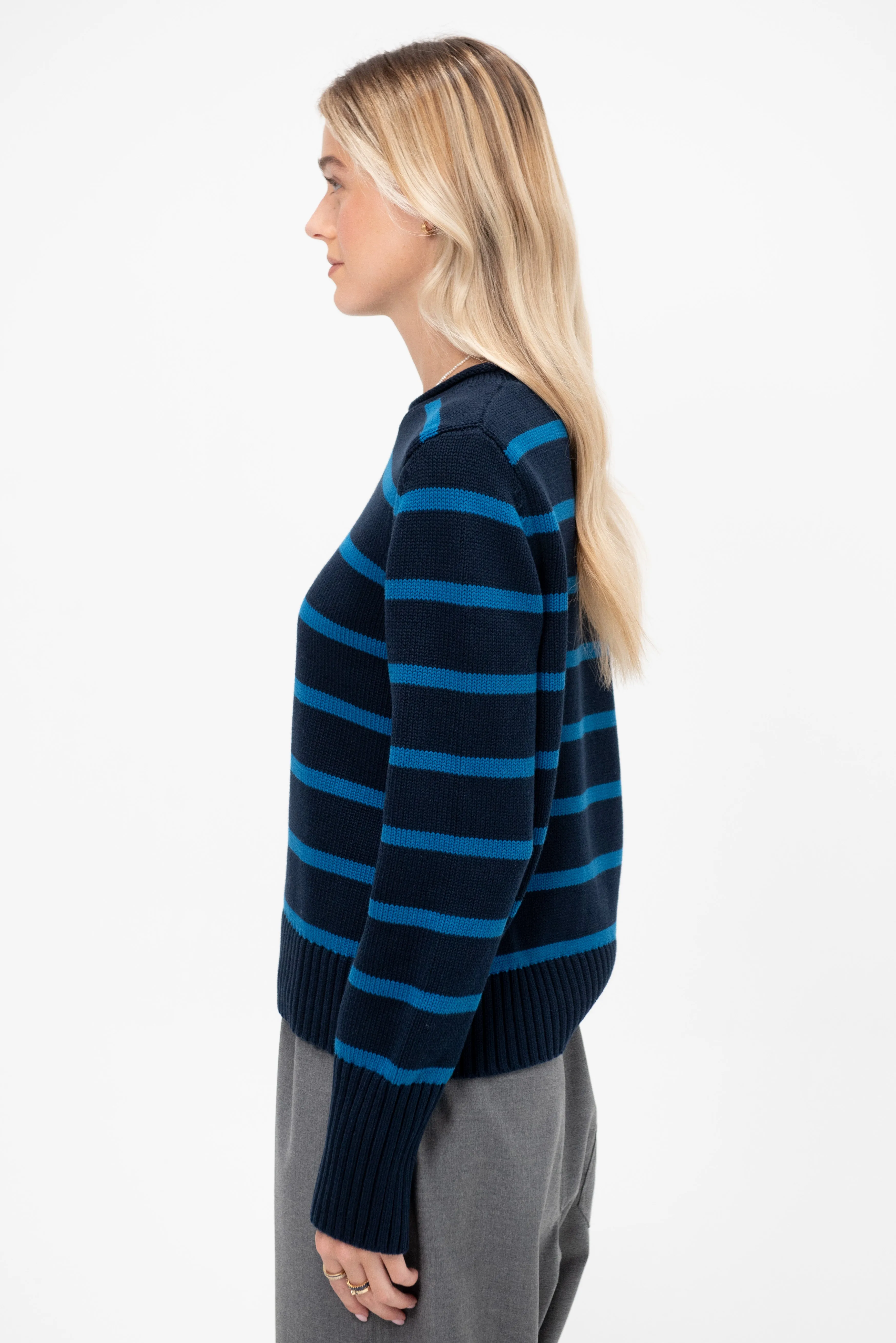 Quinn Stripe Cotton Sweater, Navy & Peacock sold by Kick Pleat product image thumbnail 3