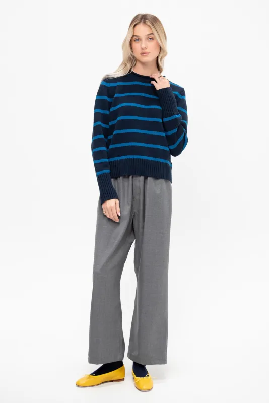 Quinn Stripe Cotton Sweater, Navy & Peacock sold by Kick Pleat