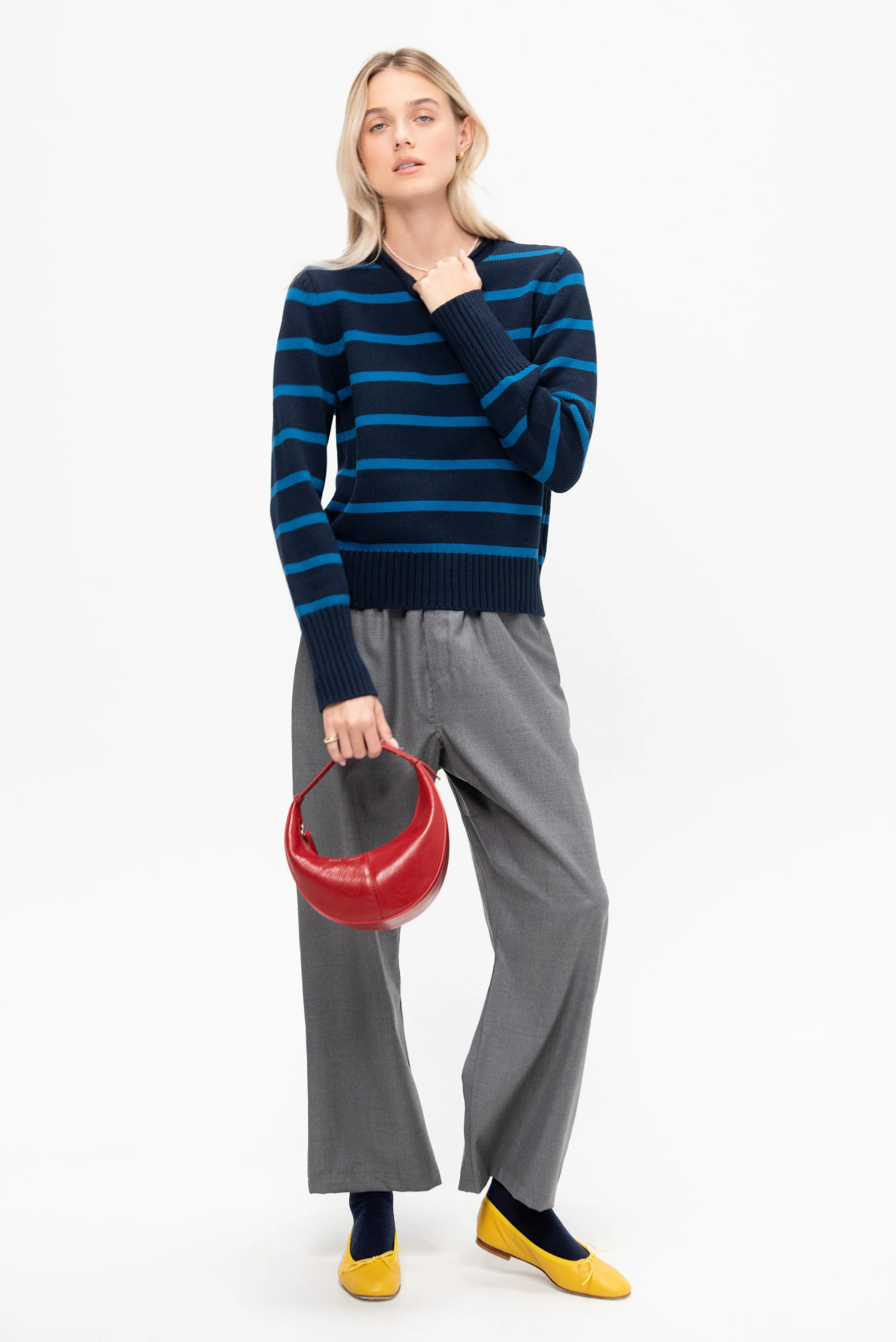 Quinn Stripe Cotton Sweater, Navy & Peacock sold by Kick Pleat product image thumbnail 5
