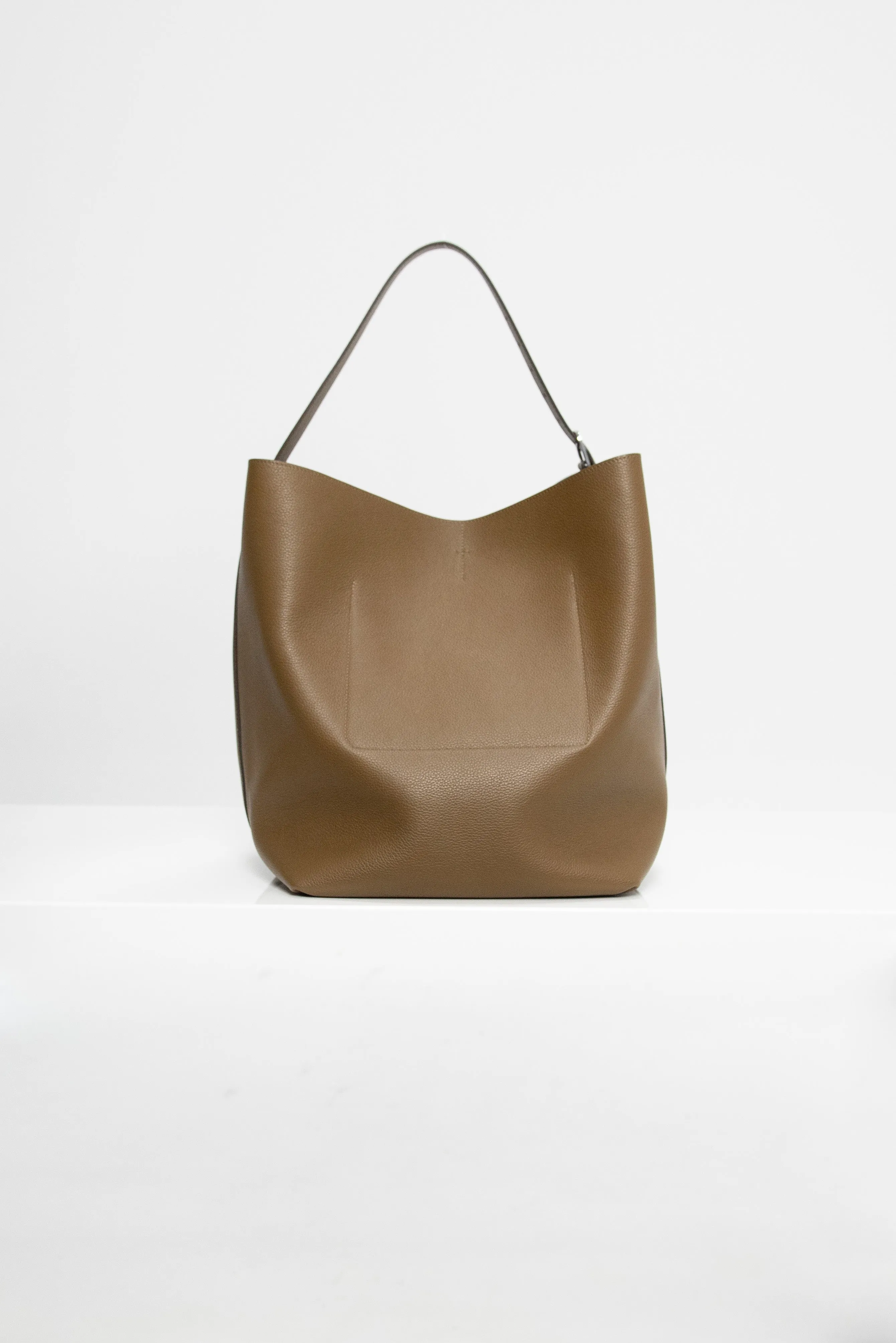 Belted Grained-Leather Tote, Dark Taupe sold by Kick Pleat product image thumbnail 3