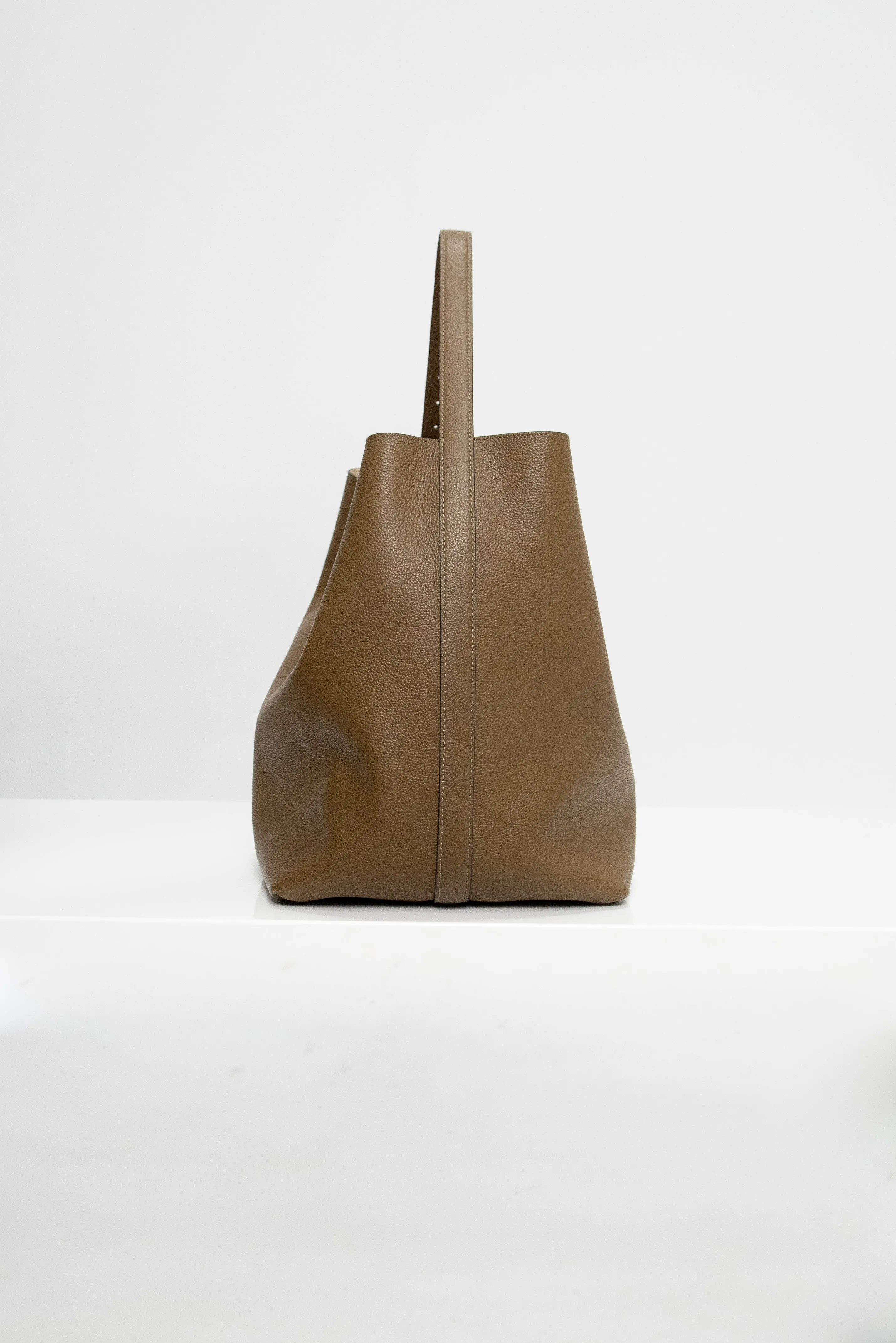 Belted Grained-Leather Tote, Dark Taupe sold by Kick Pleat product image thumbnail 2