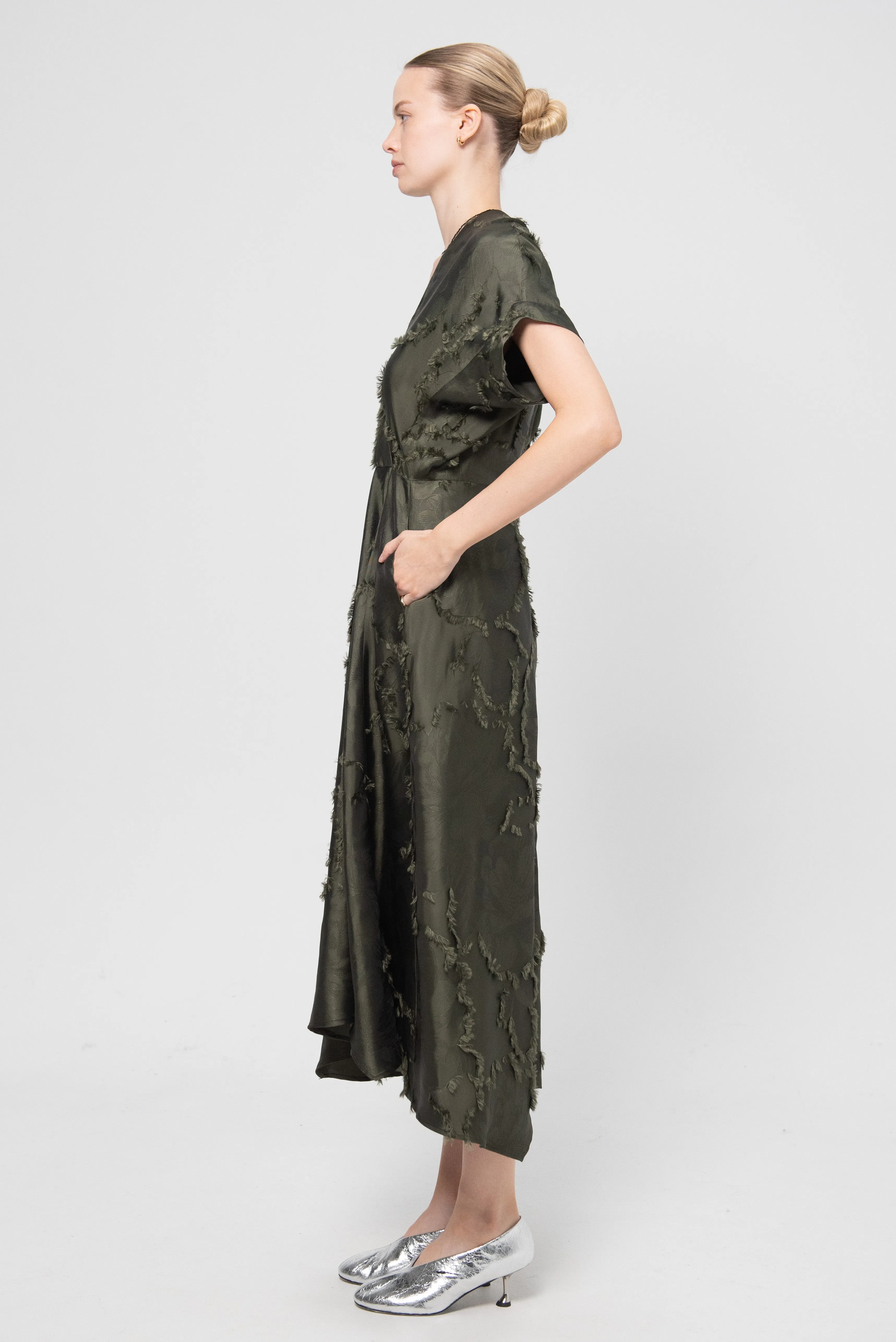 Long Aki Wave Dress, Olive sold by Kick Pleat product image thumbnail 3