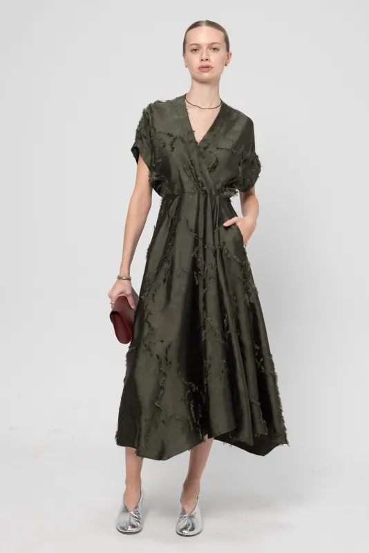 Long Aki Wave Dress, Olive sold by Kick Pleat