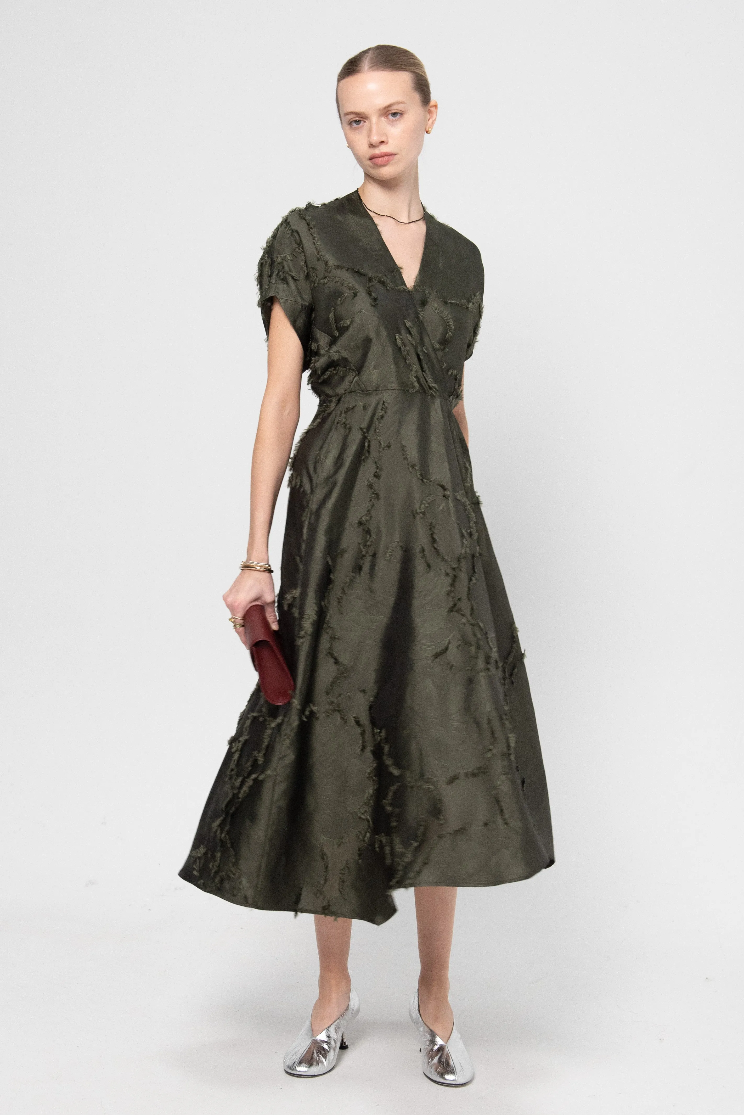 Long Aki Wave Dress, Olive sold by Kick Pleat product image thumbnail 5