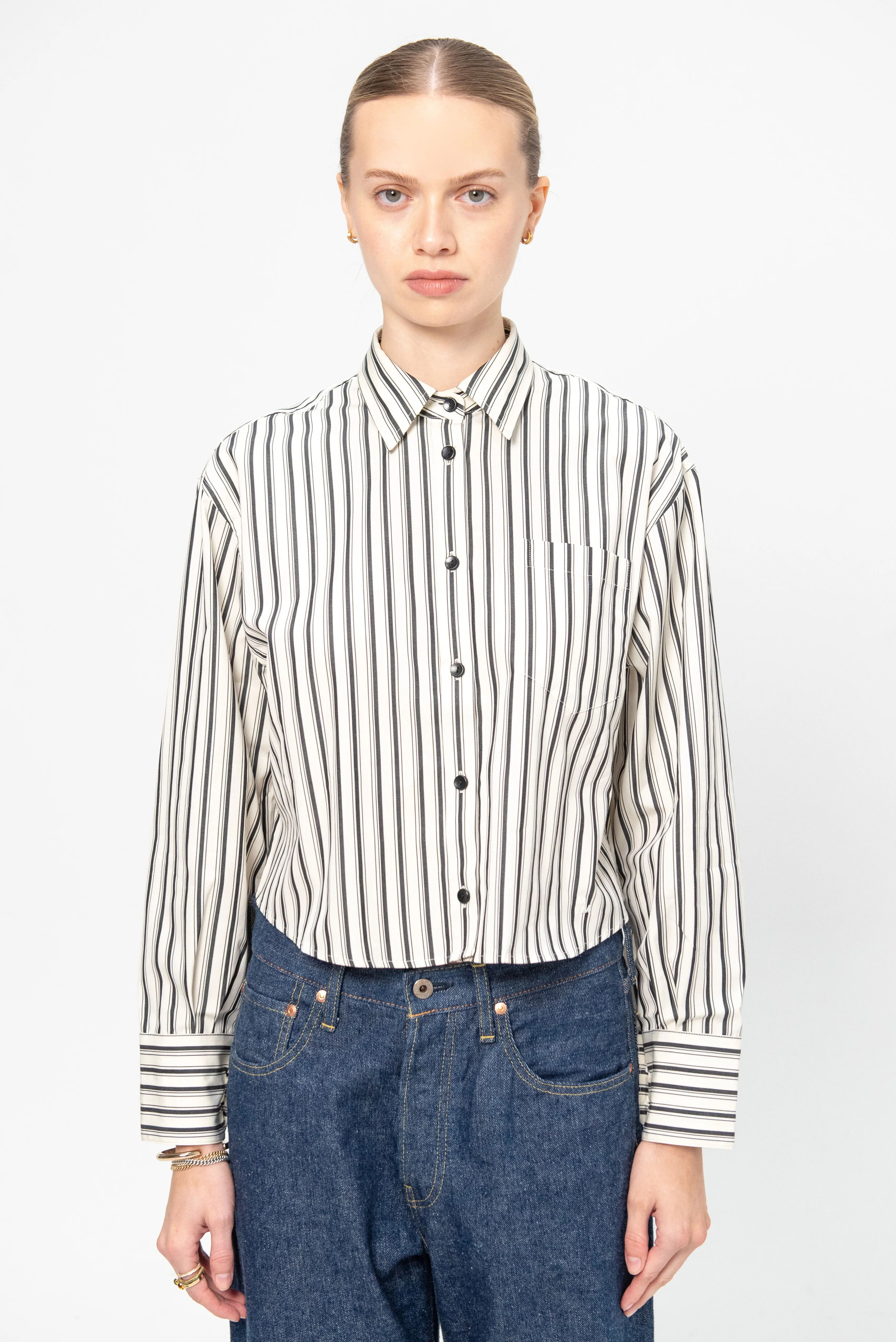 Cropped Shirt, Ivory Stripe sold by Kick Pleat product image thumbnail 3