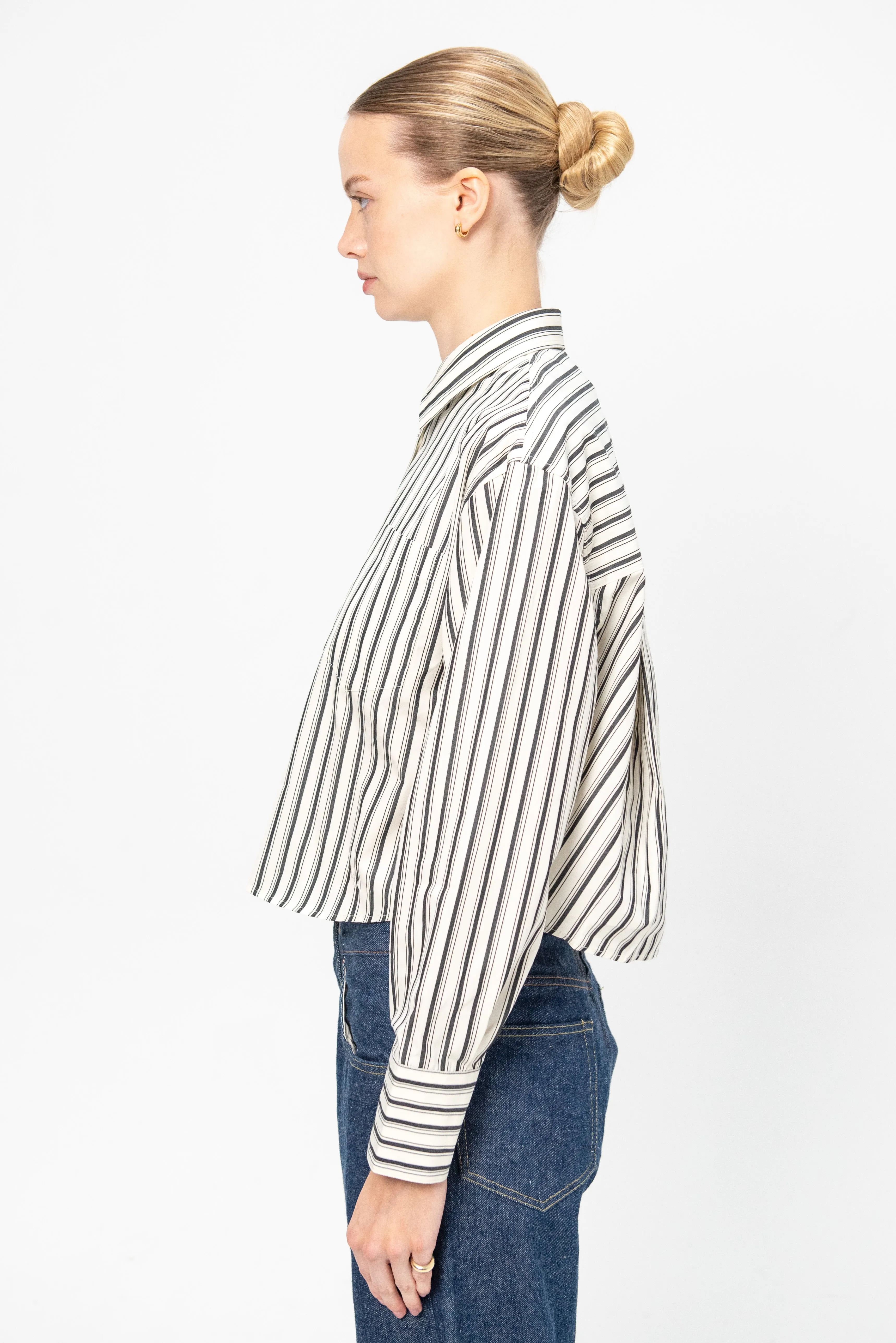 Cropped Shirt, Ivory Stripe sold by Kick Pleat product image thumbnail 4