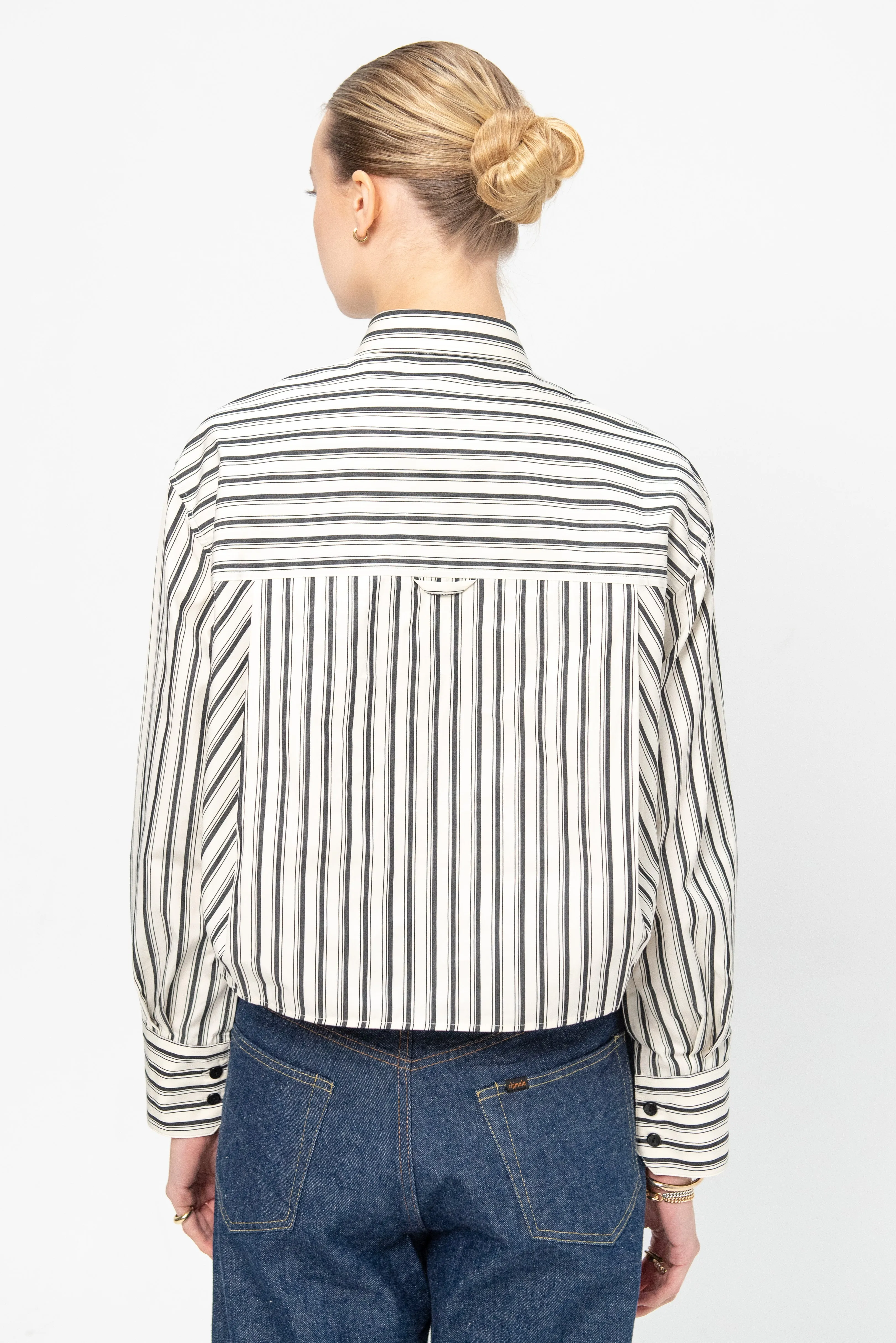 Cropped Shirt, Ivory Stripe sold by Kick Pleat product image thumbnail 5