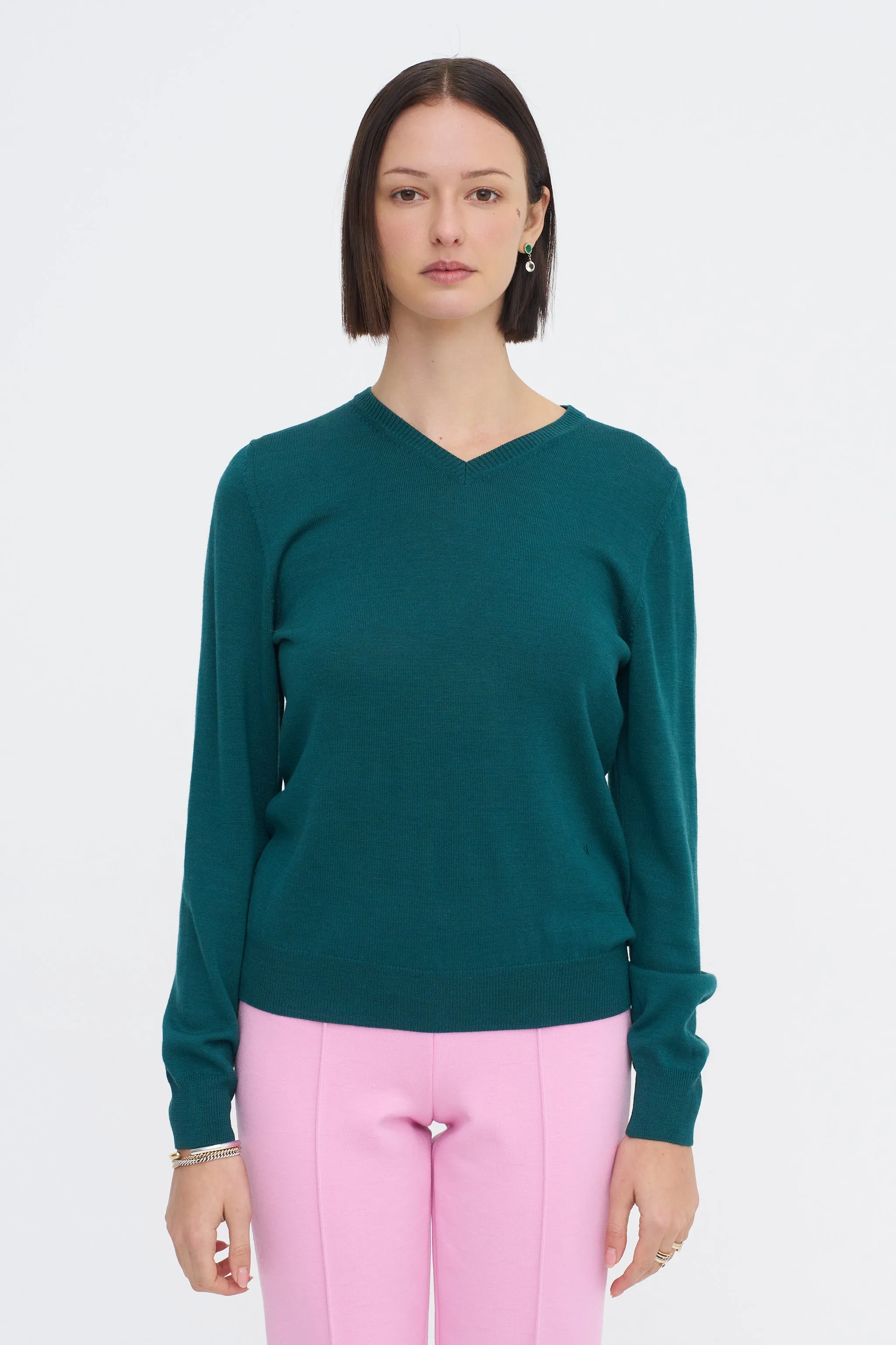 Billie V-Neck Sweater, Teal sold by Kick Pleat product image thumbnail 2