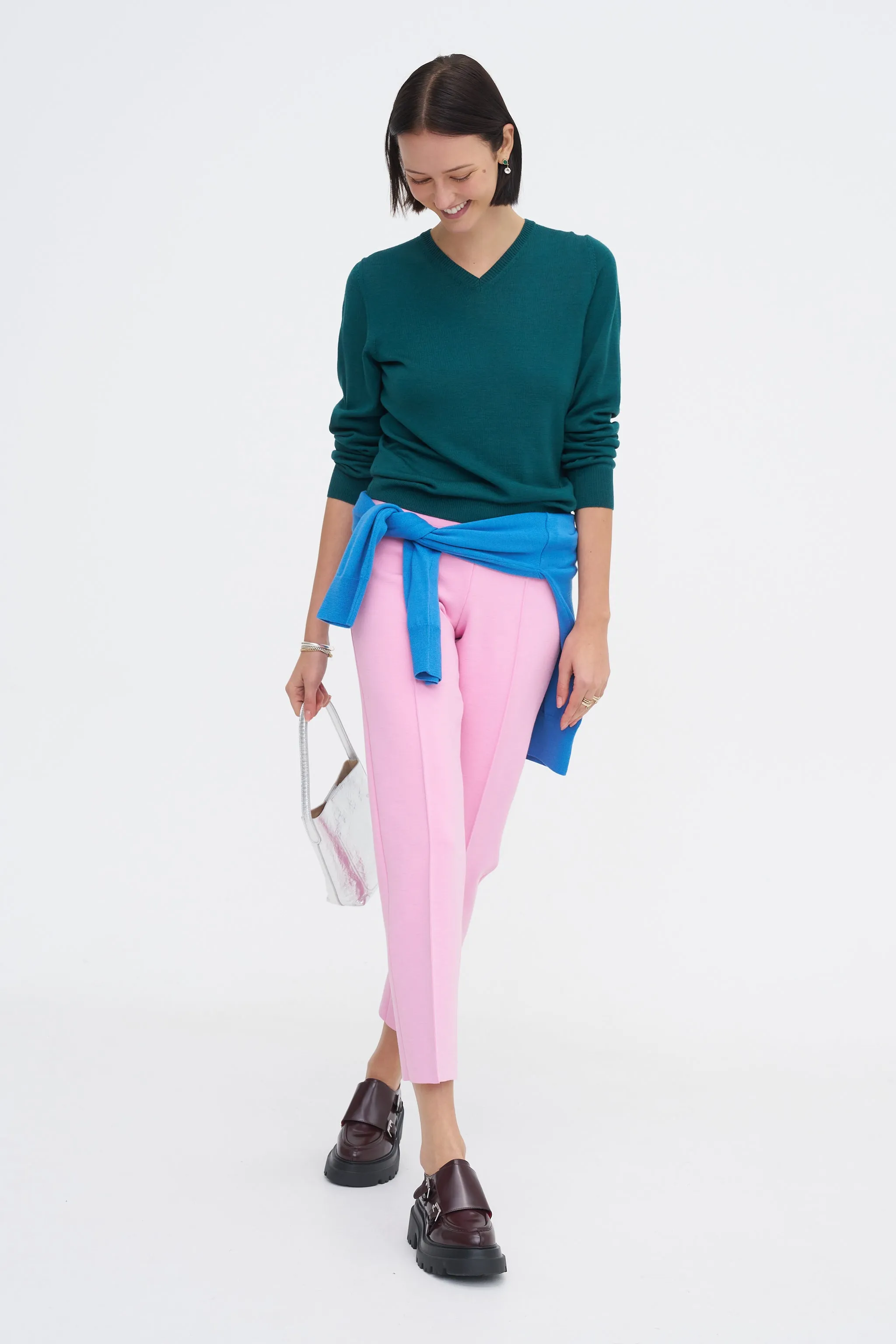 Billie V-Neck Sweater, Teal sold by Kick Pleat product image thumbnail 5