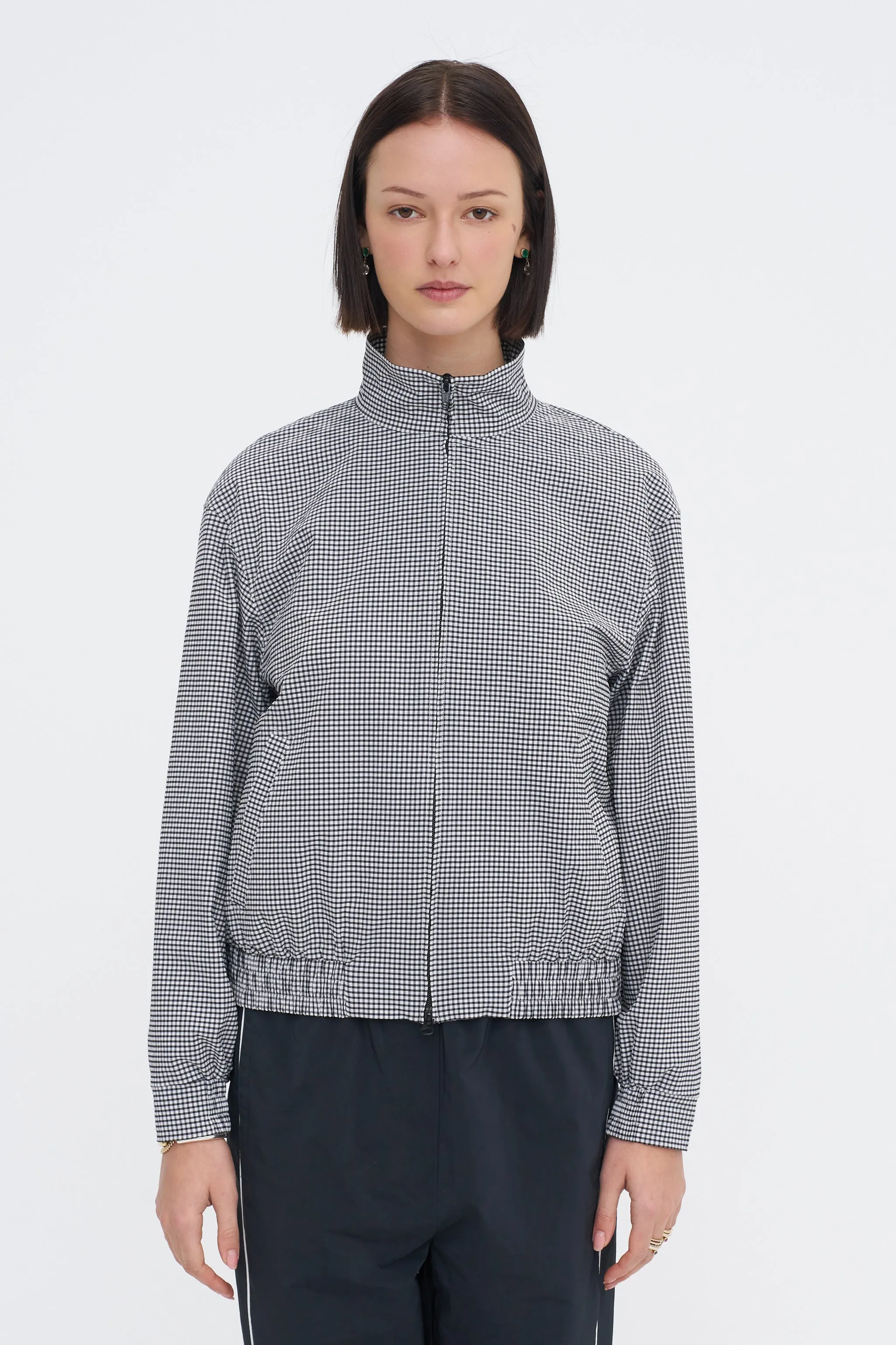 Tech Gingham Track Jacket, Black & White Gingham sold by Kick Pleat product image thumbnail 2