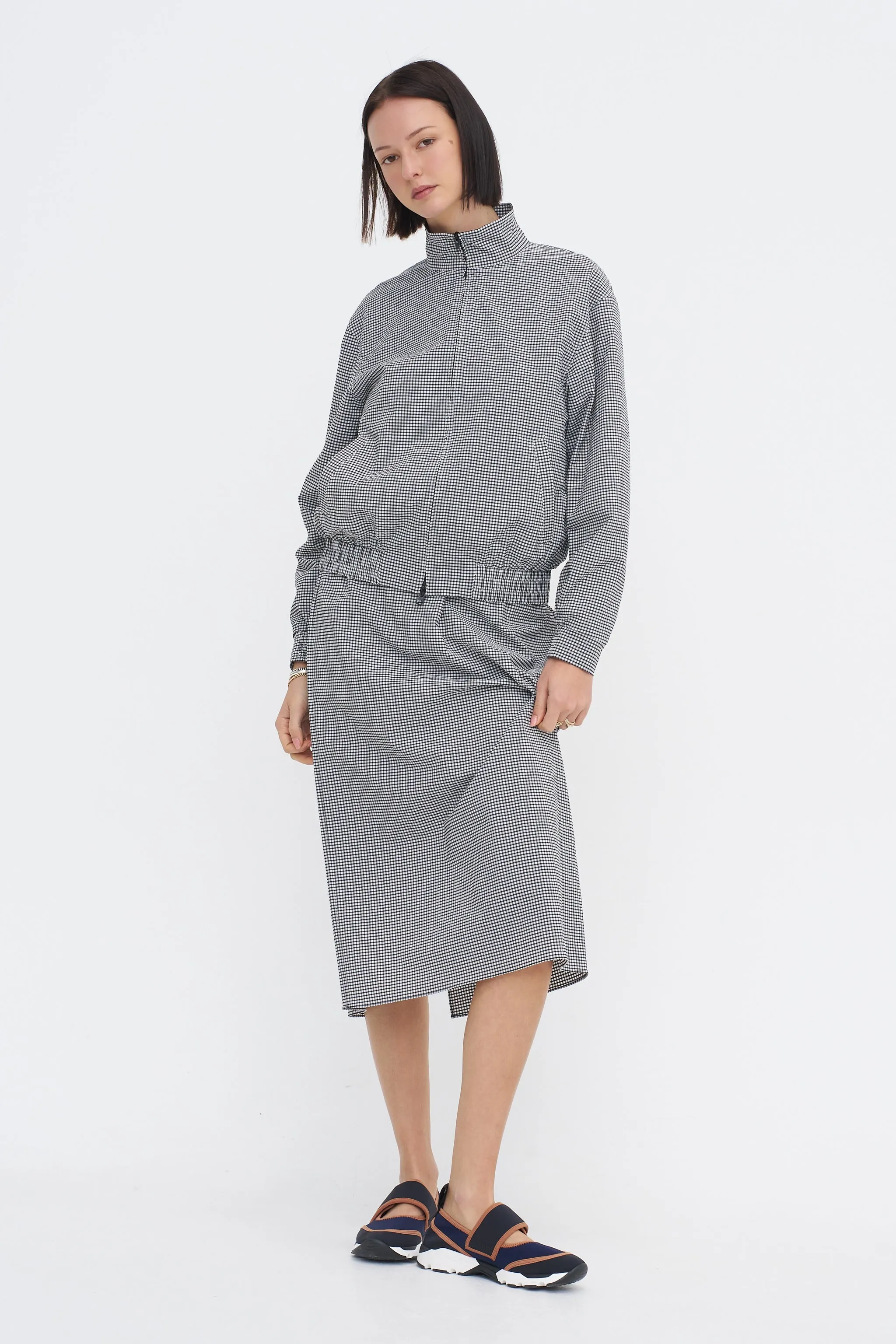 Tech Gingham Slip Skirt, Black & White Gingham sold by Kick Pleat