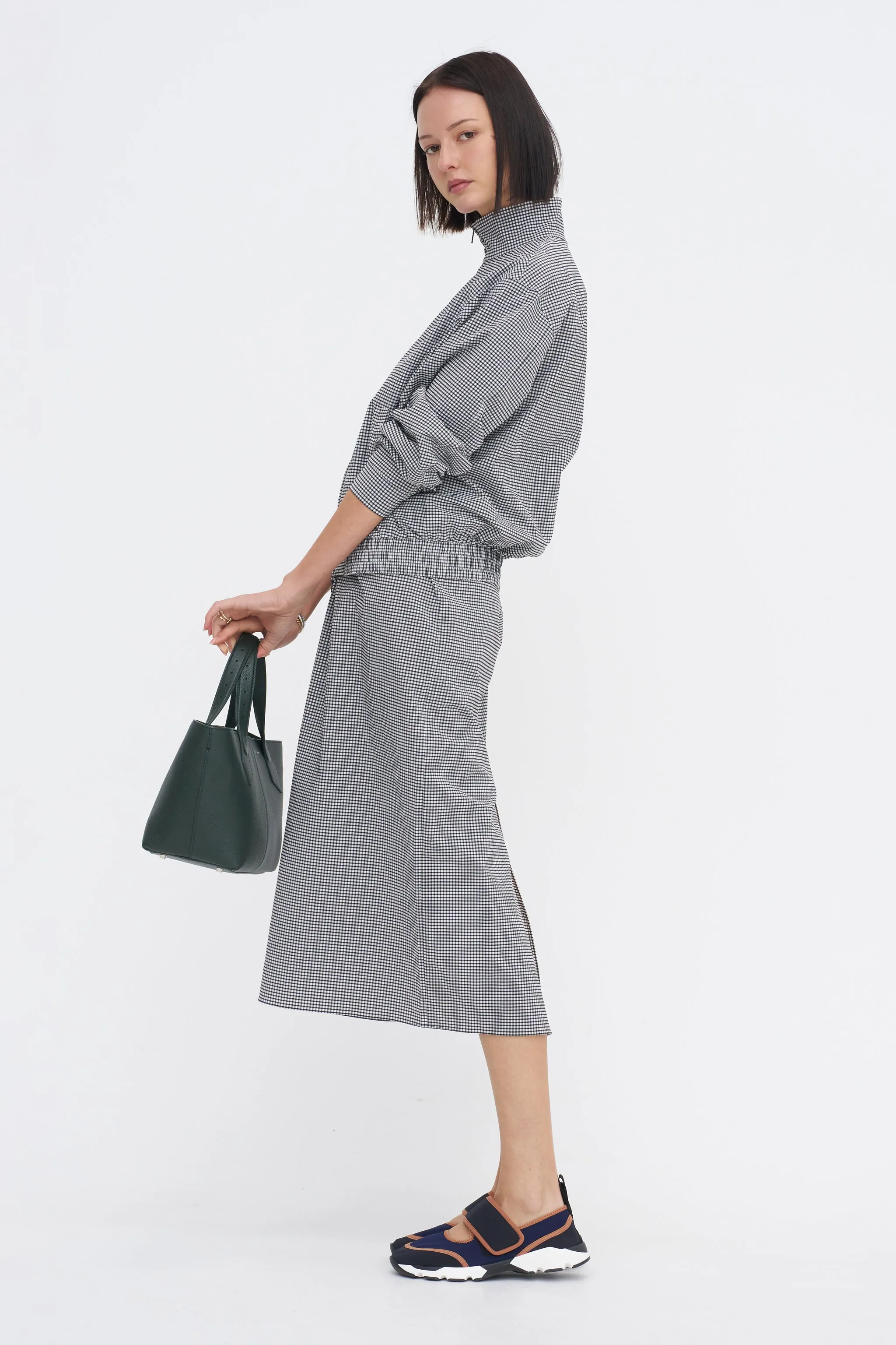 Tech Gingham Slip Skirt, Black & White Gingham sold by Kick Pleat product image thumbnail 5