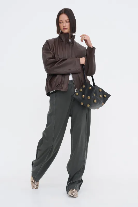 Garment Dyed Stretch Twill Tuck Pant, Grey made by Tibi