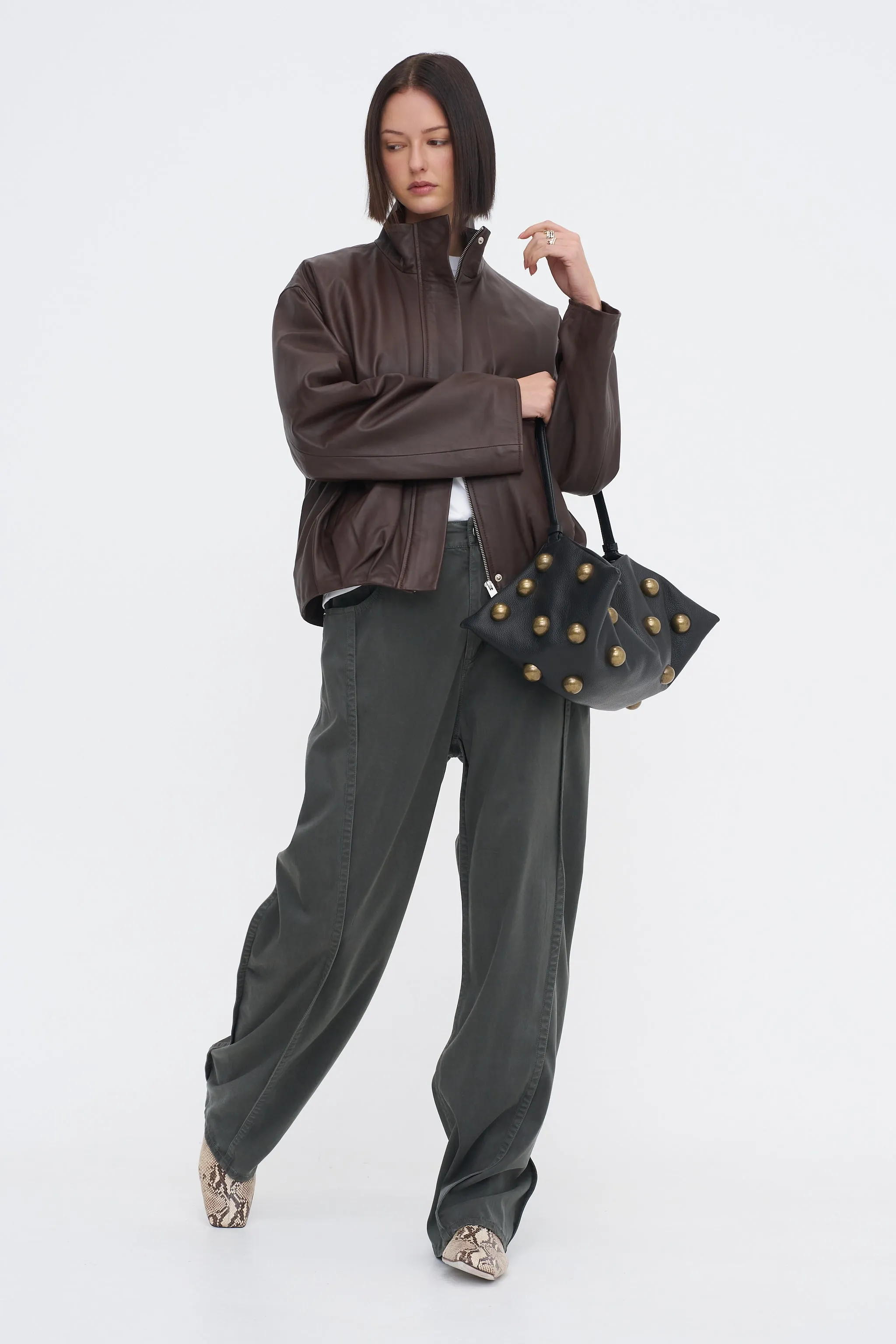 Garment Dyed Stretch Twill Tuck Pant, Grey sold by Kick Pleat