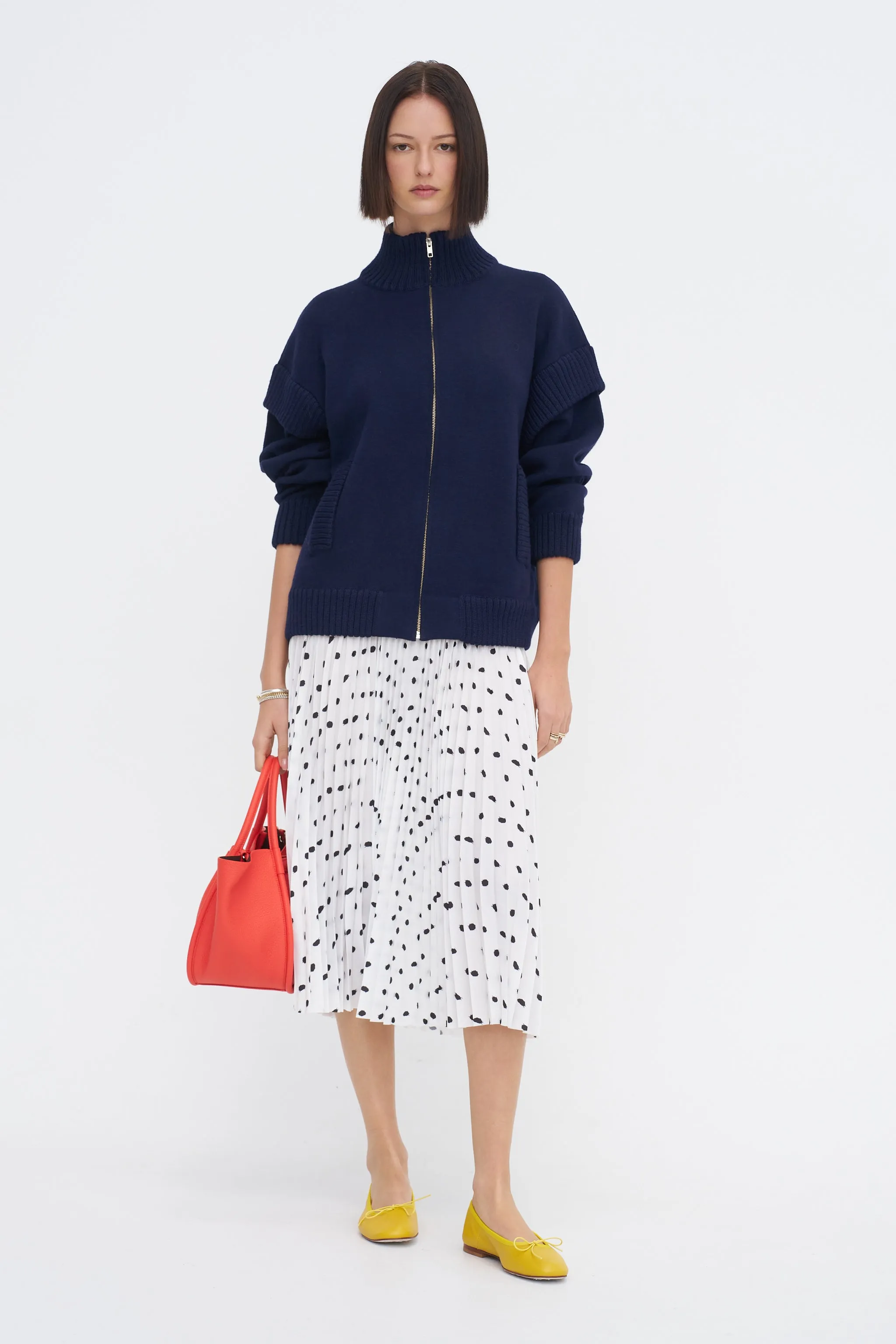 Scribble Dot Print Pull On Pleated Skirt, Black & White Multi sold by Kick Pleat