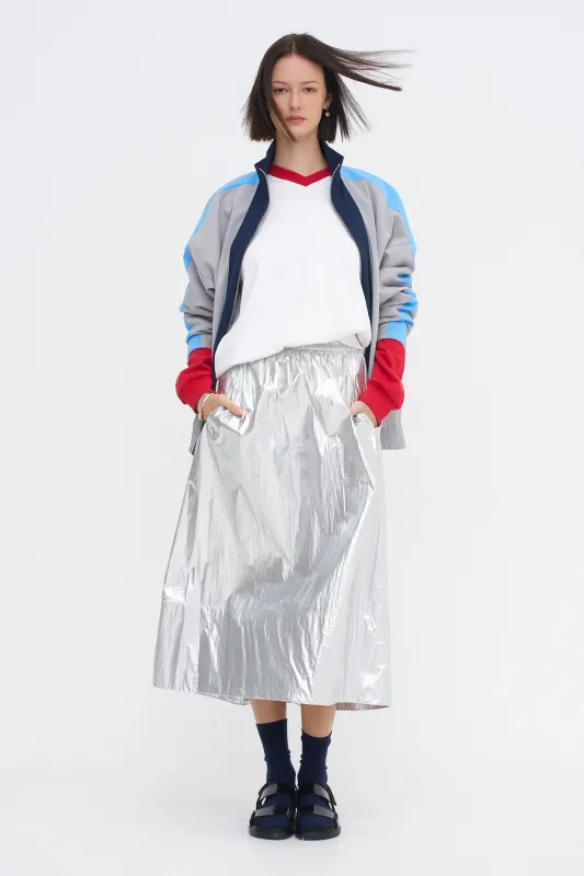 Metallic Nylon Pull On Full Skirt, Silver made by Tibi