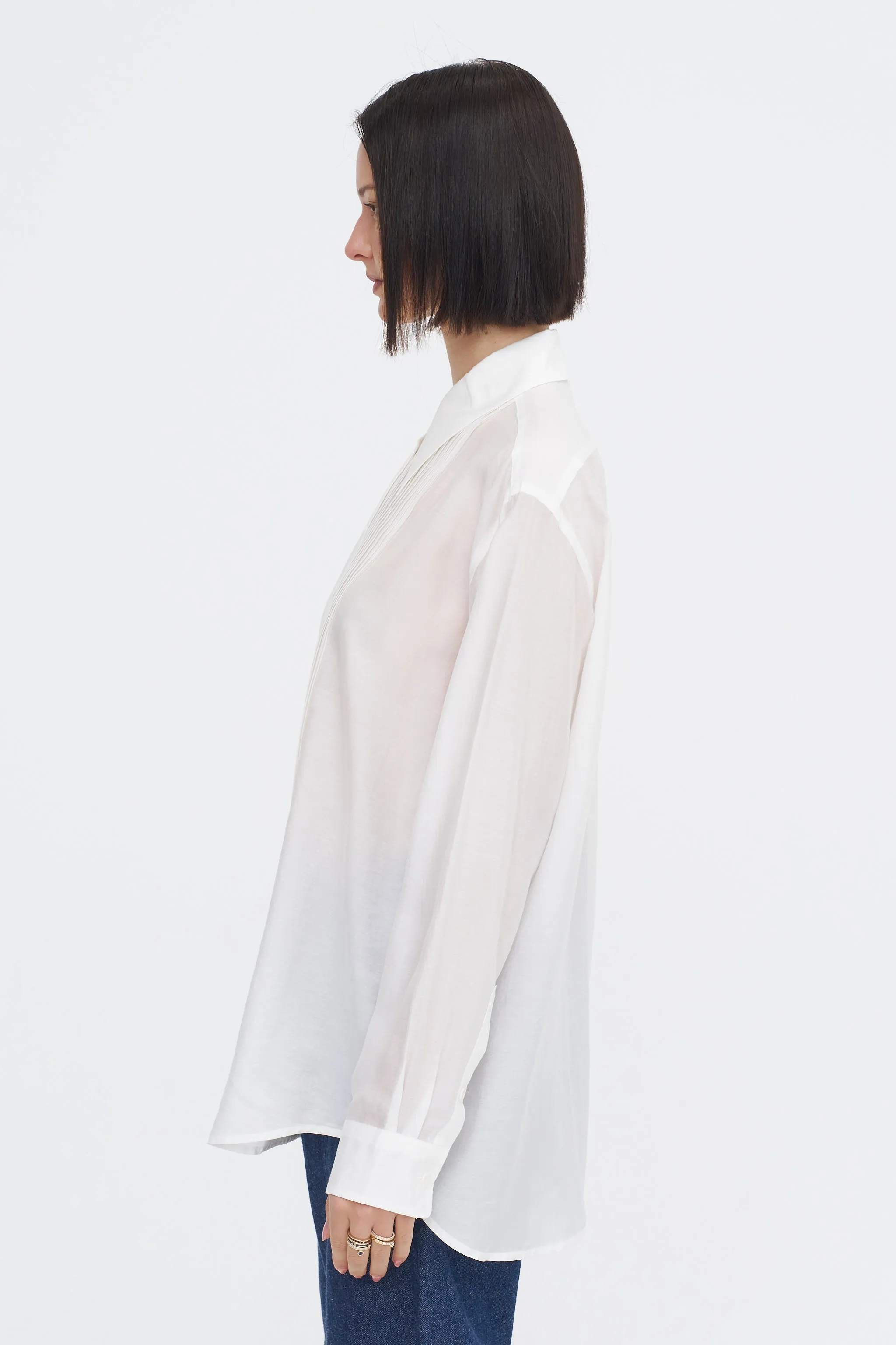 Silk Voile Easy Pintucked Shirt, Ivory sold by Kick Pleat product image thumbnail 3