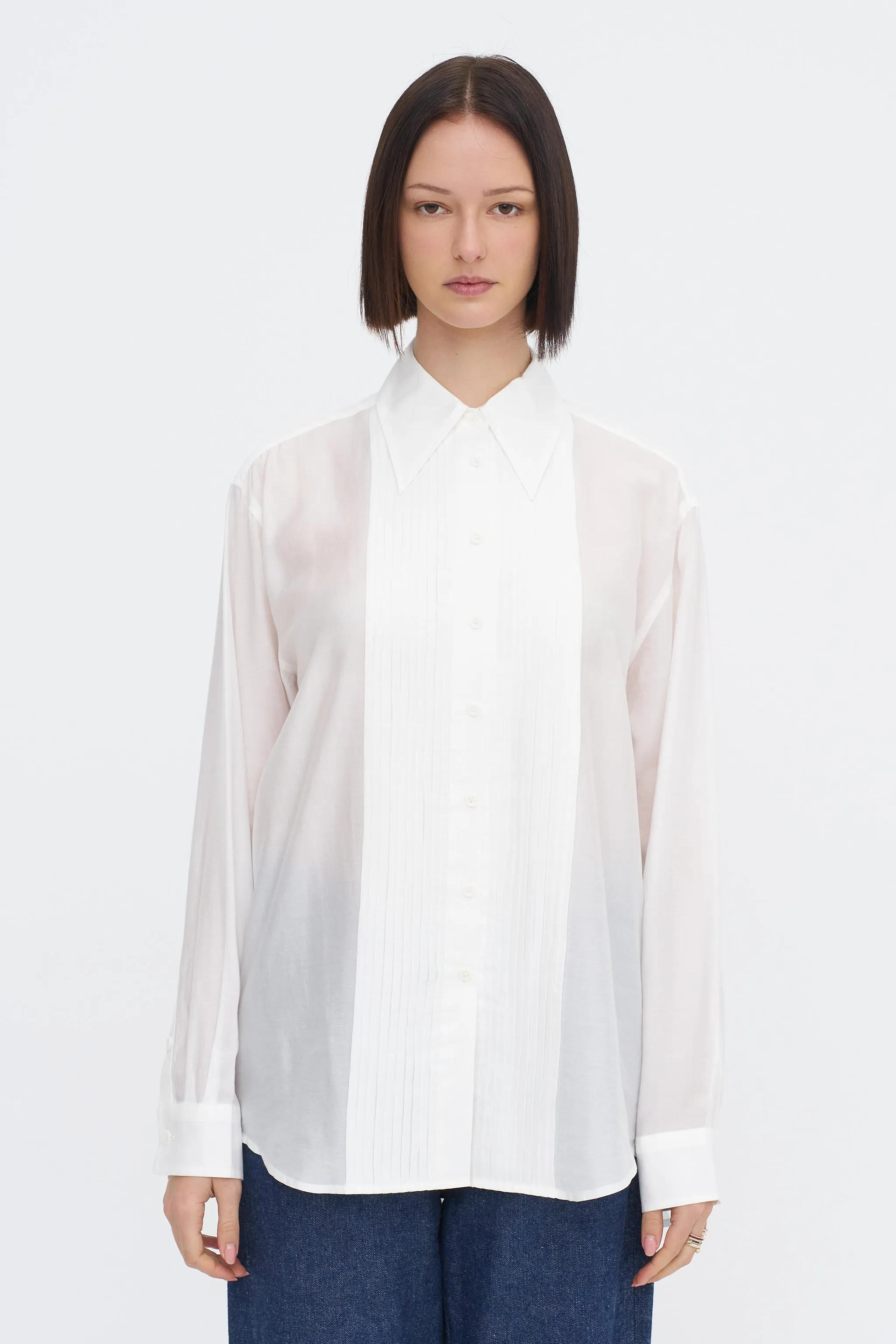 Silk Voile Easy Pintucked Shirt, Ivory sold by Kick Pleat product image thumbnail 2