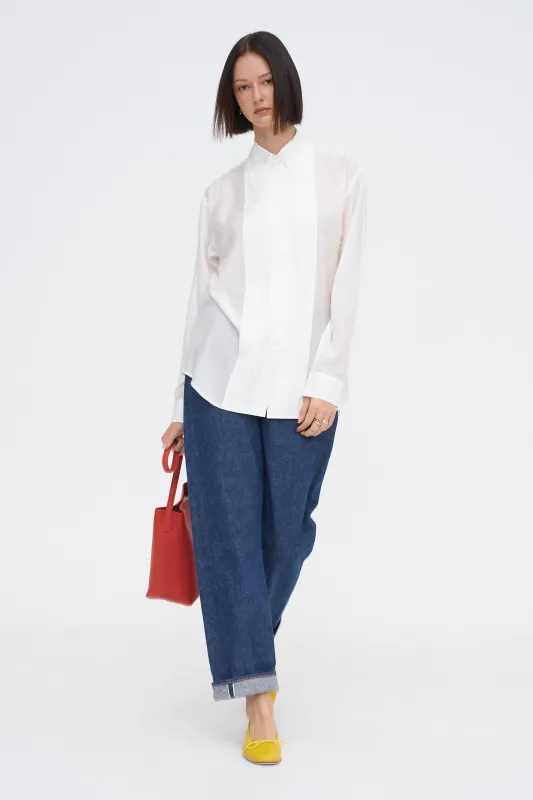 Silk Voile Easy Pintucked Shirt, Ivory sold by Kick Pleat