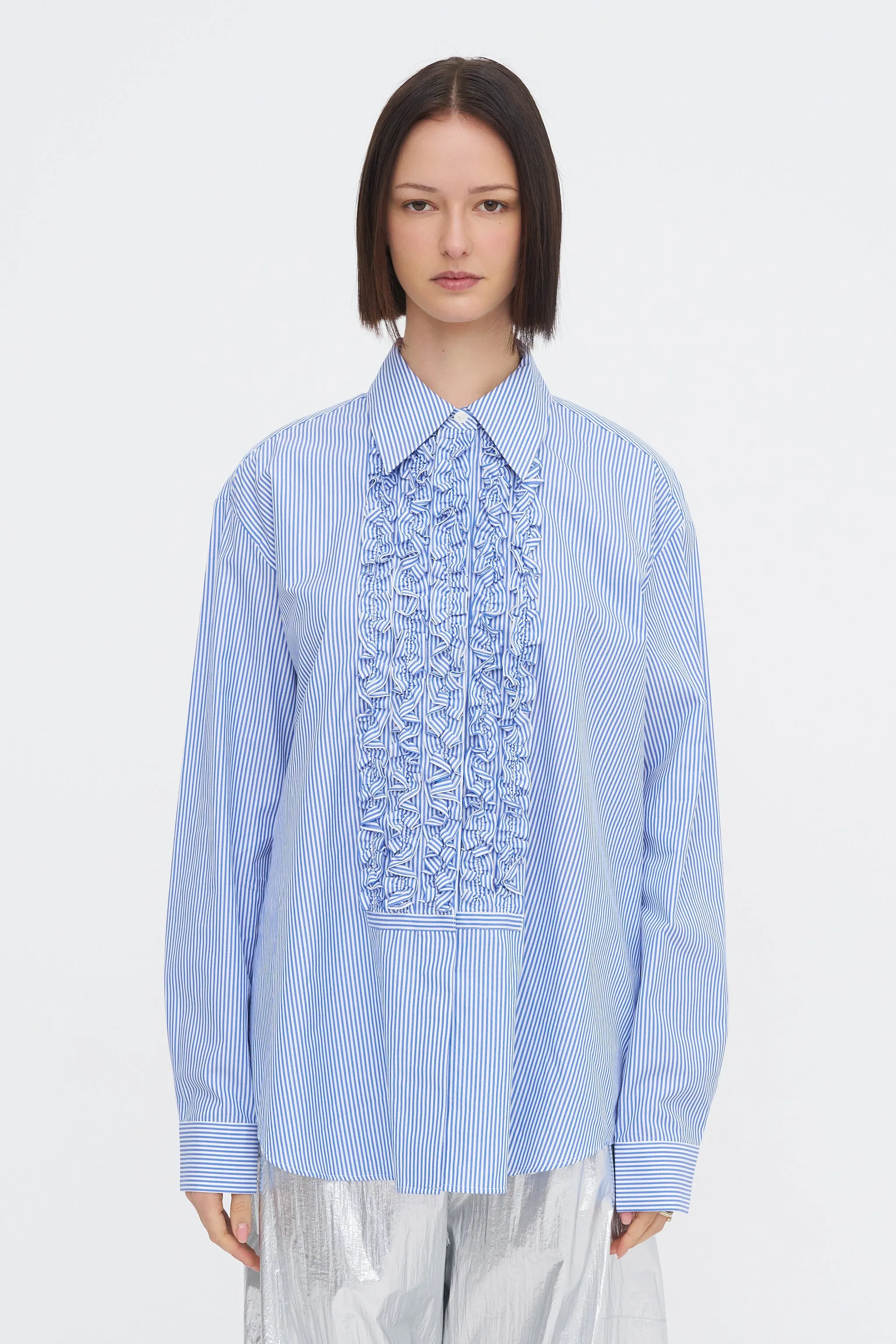 Striped Shirting Easy Tuxedo Shirt, Blue Multi sold by Kick Pleat product image thumbnail 2