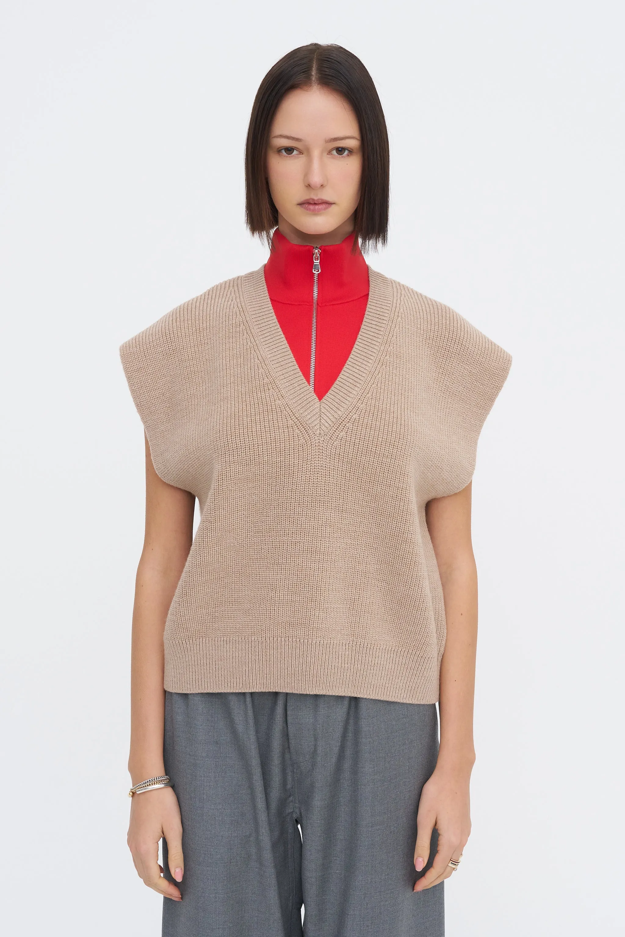 Cardigan Stitch Sweater Vest With Removable Dickie, Latte sold by Kick Pleat product image thumbnail 2