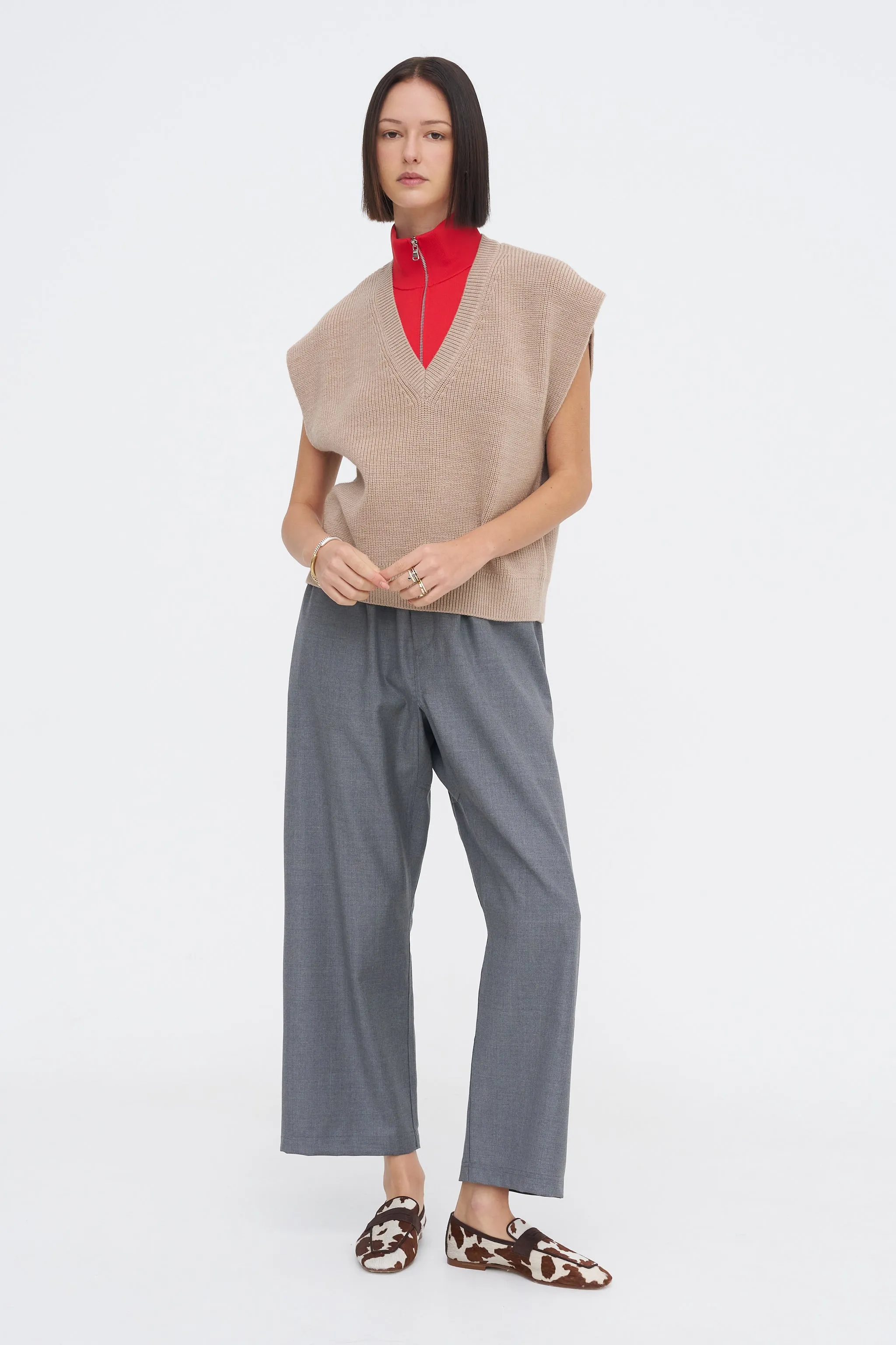 Cardigan Stitch Sweater Vest With Removable Dickie, Latte sold by Kick Pleat