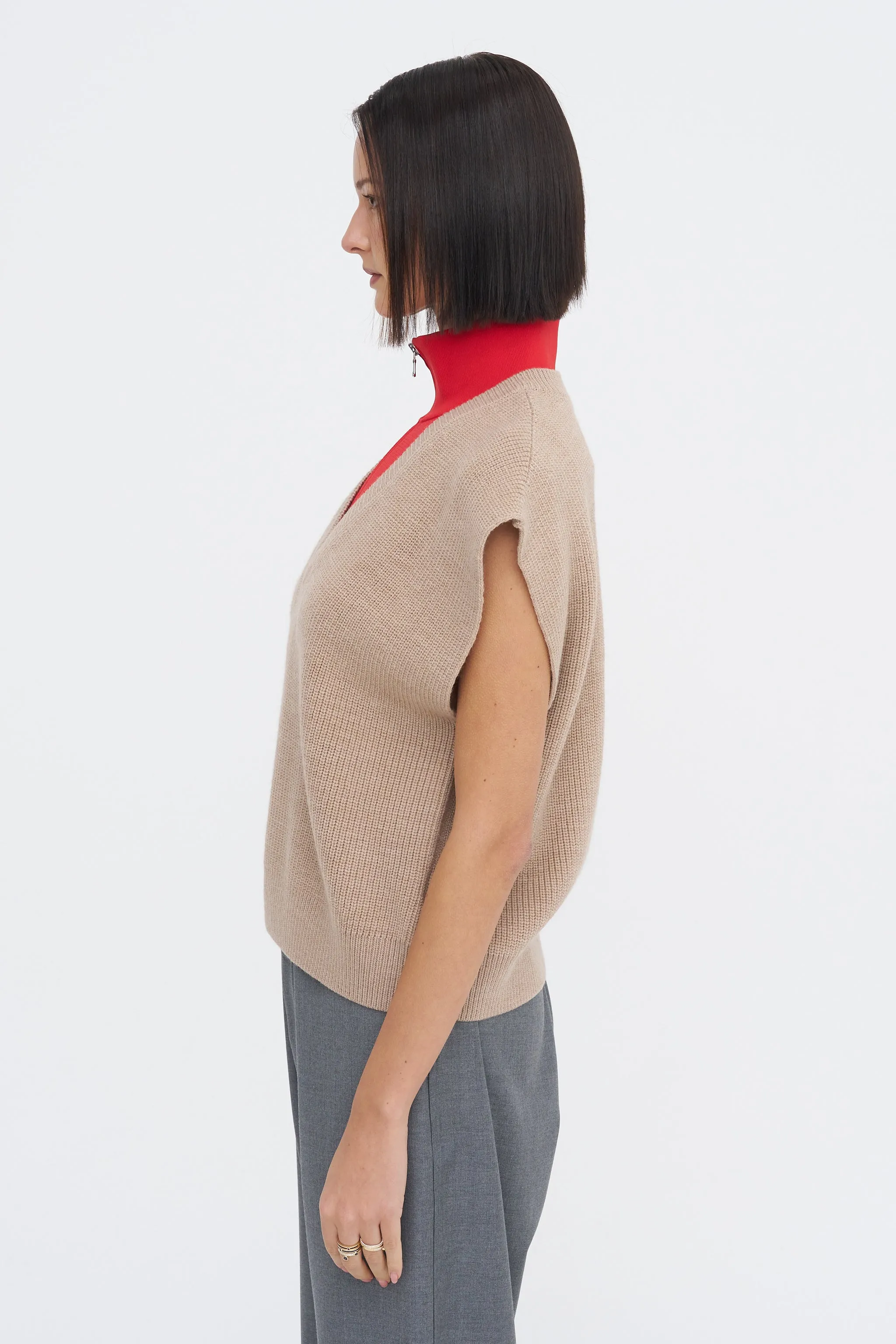 Cardigan Stitch Sweater Vest With Removable Dickie, Latte sold by Kick Pleat product image thumbnail 3