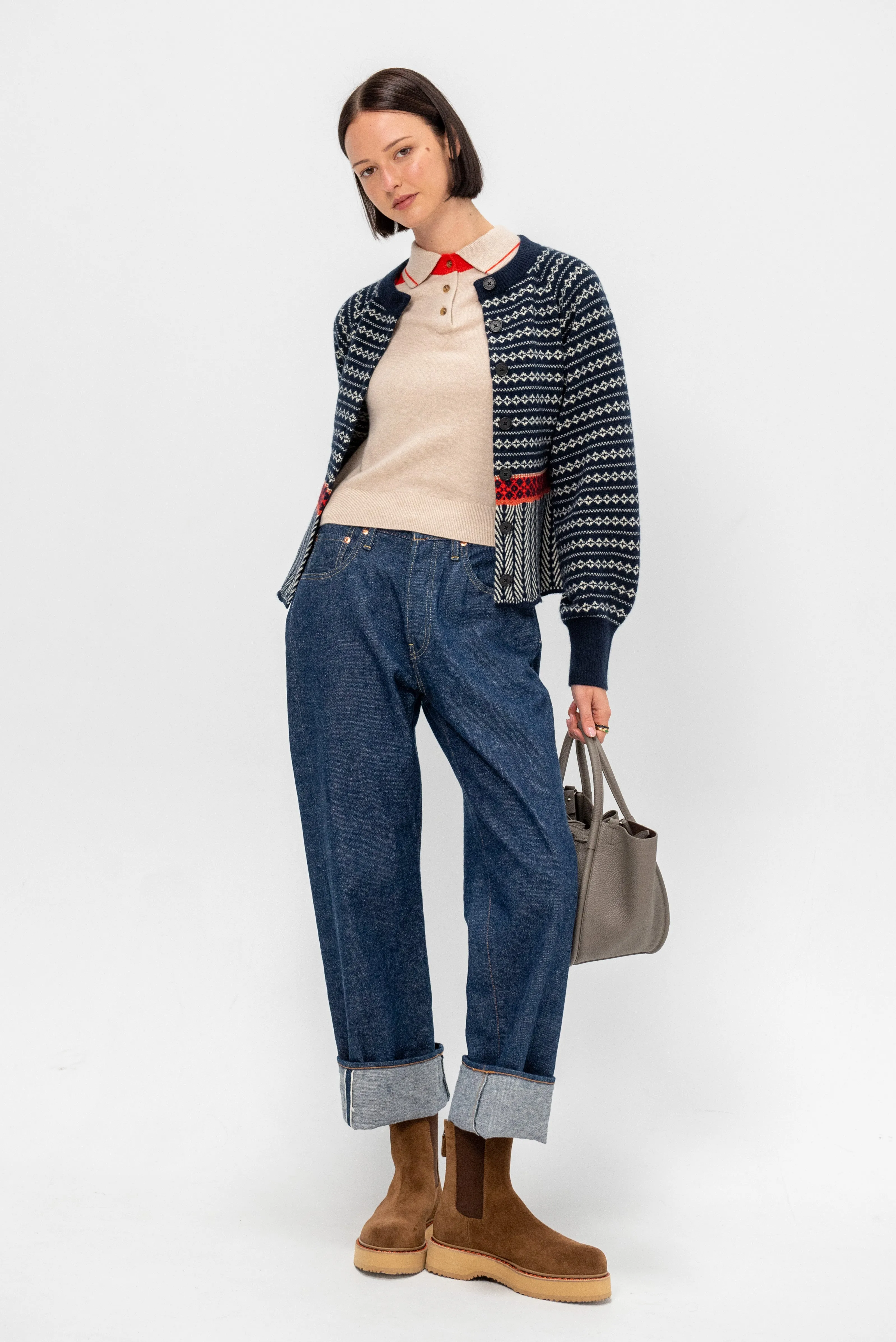 Fairisle Sculpted Cardigan, Midnight Combo sold by Kick Pleat product image thumbnail 5