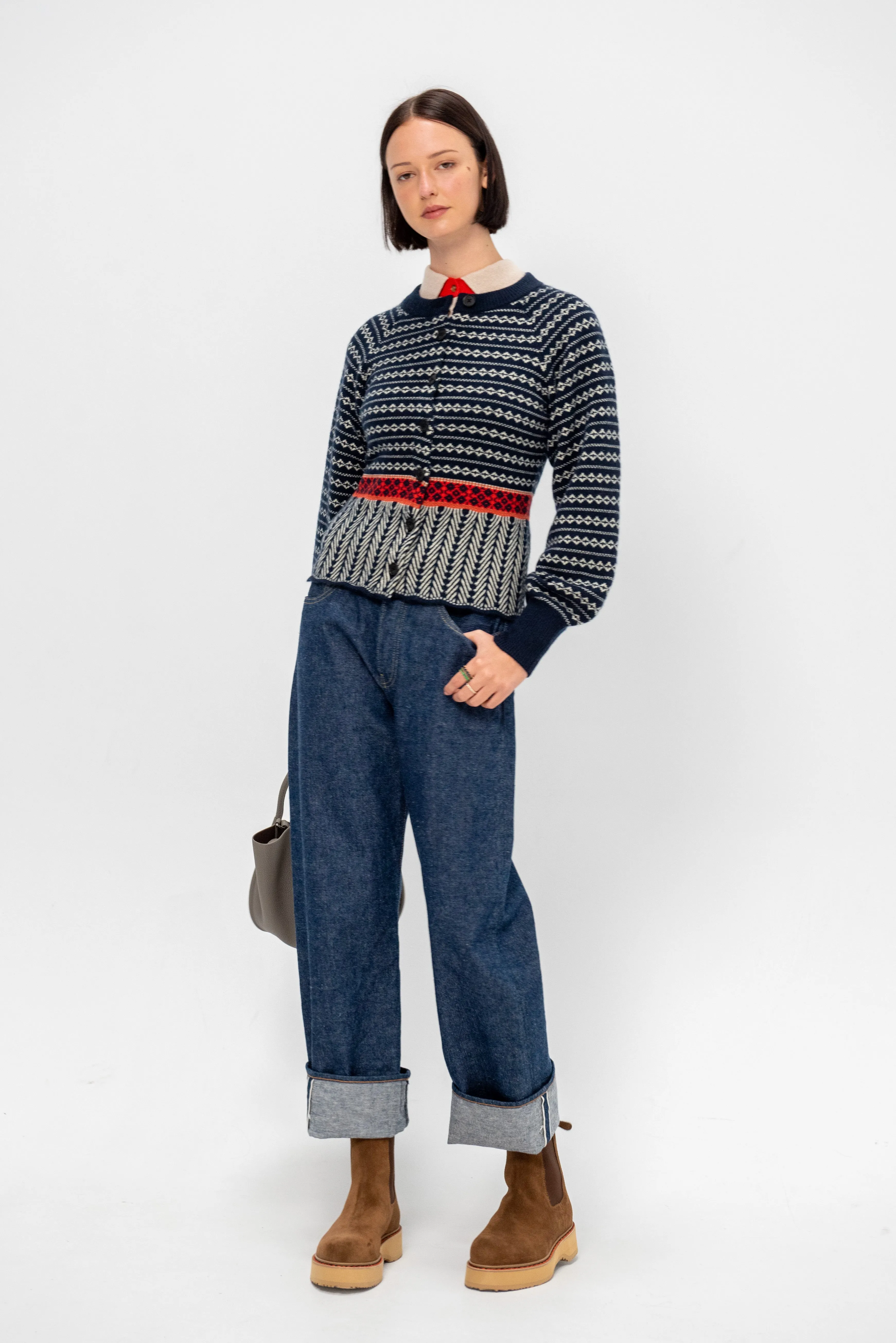Fairisle Sculpted Cardigan, Midnight Combo sold by Kick Pleat product image thumbnail 2