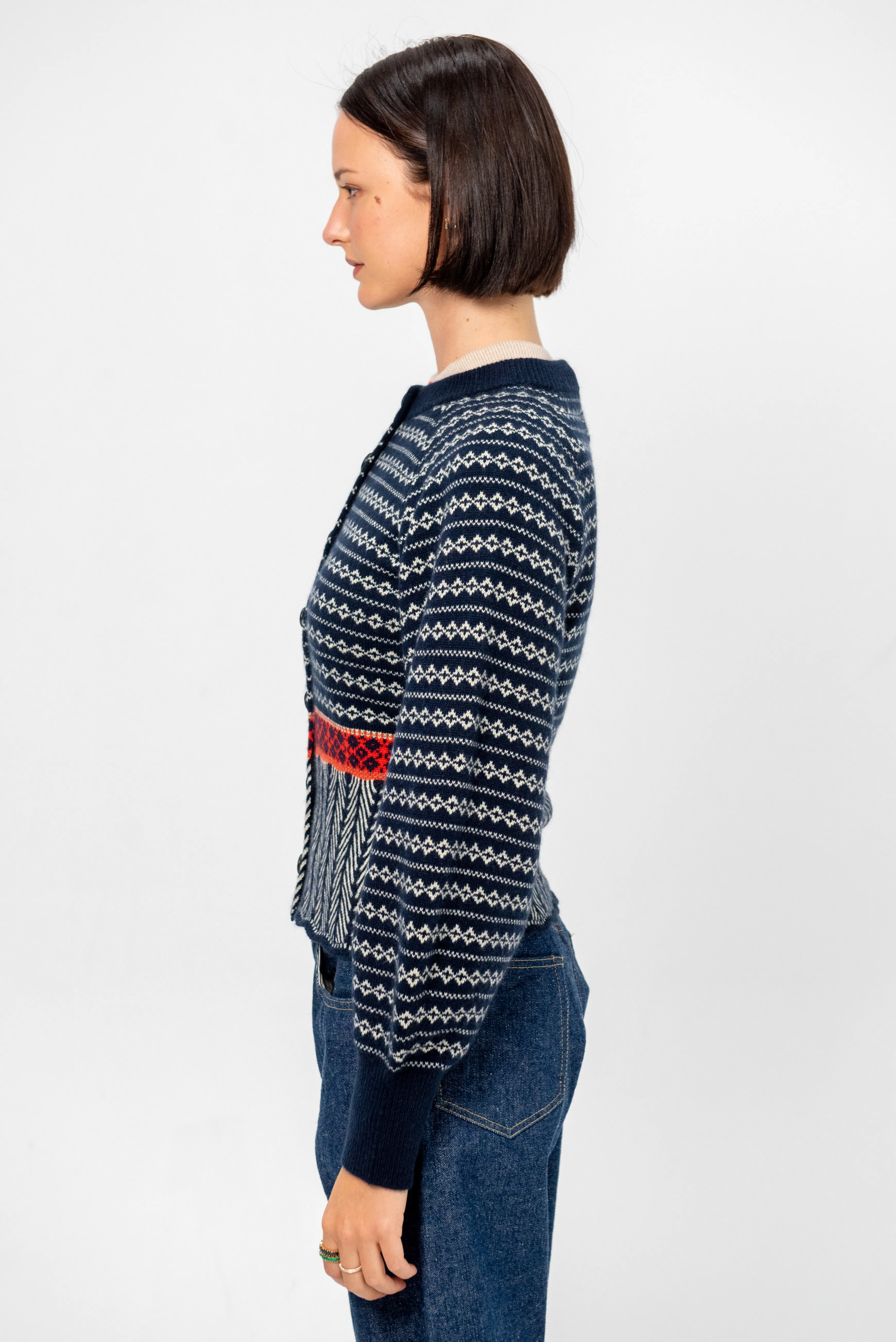 Fairisle Sculpted Cardigan, Midnight Combo sold by Kick Pleat product image thumbnail 3