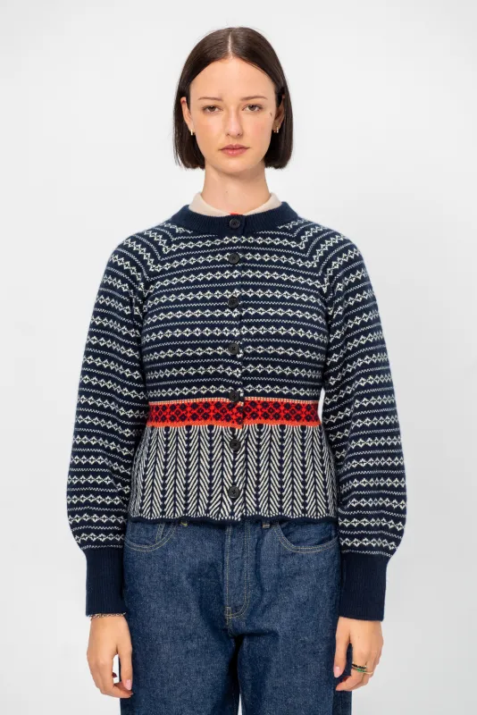Fairisle Sculpted Cardigan, Midnight Combo sold by Kick Pleat