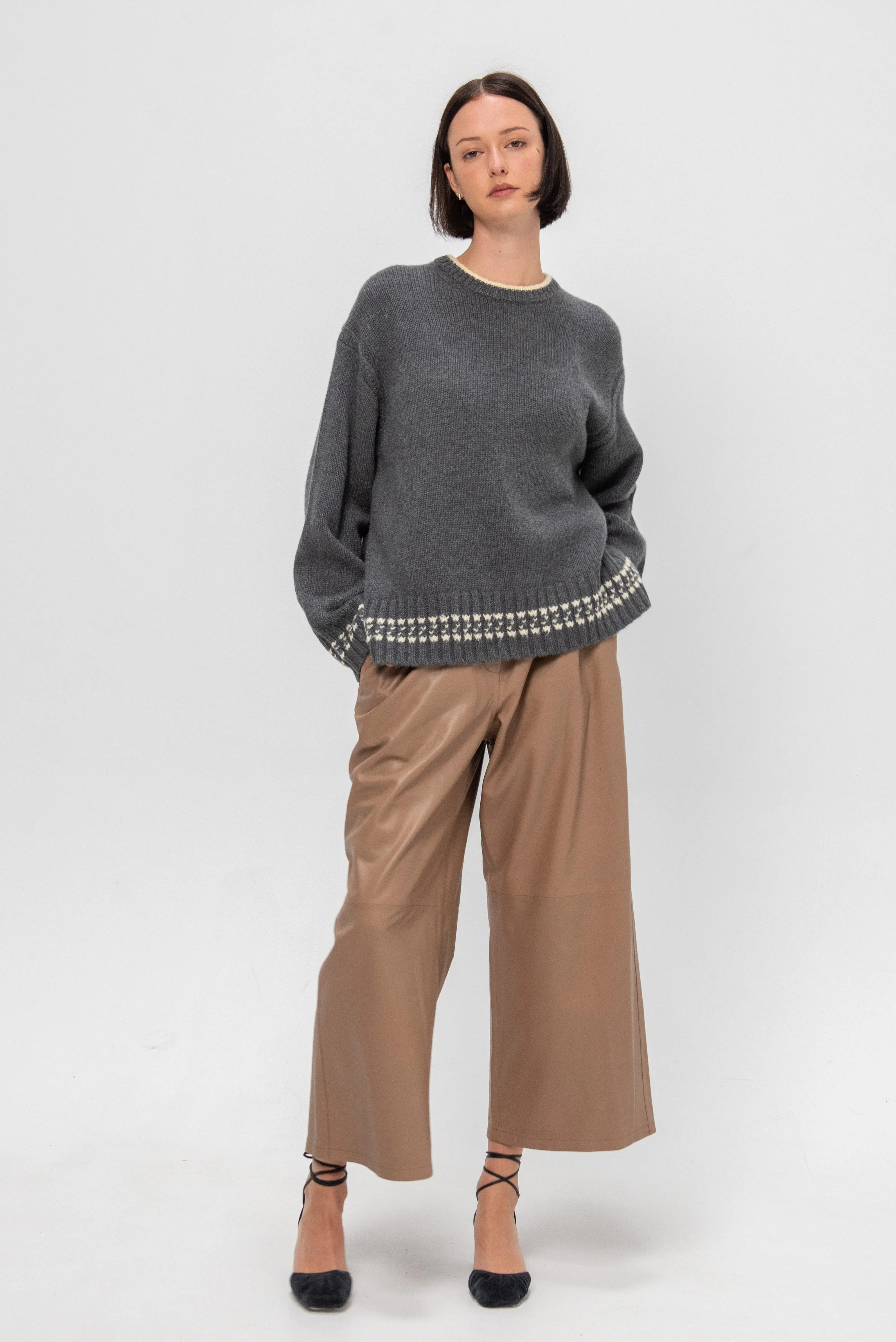 Tipped Cozy Crew, Charcoal & Mist sold by Kick Pleat