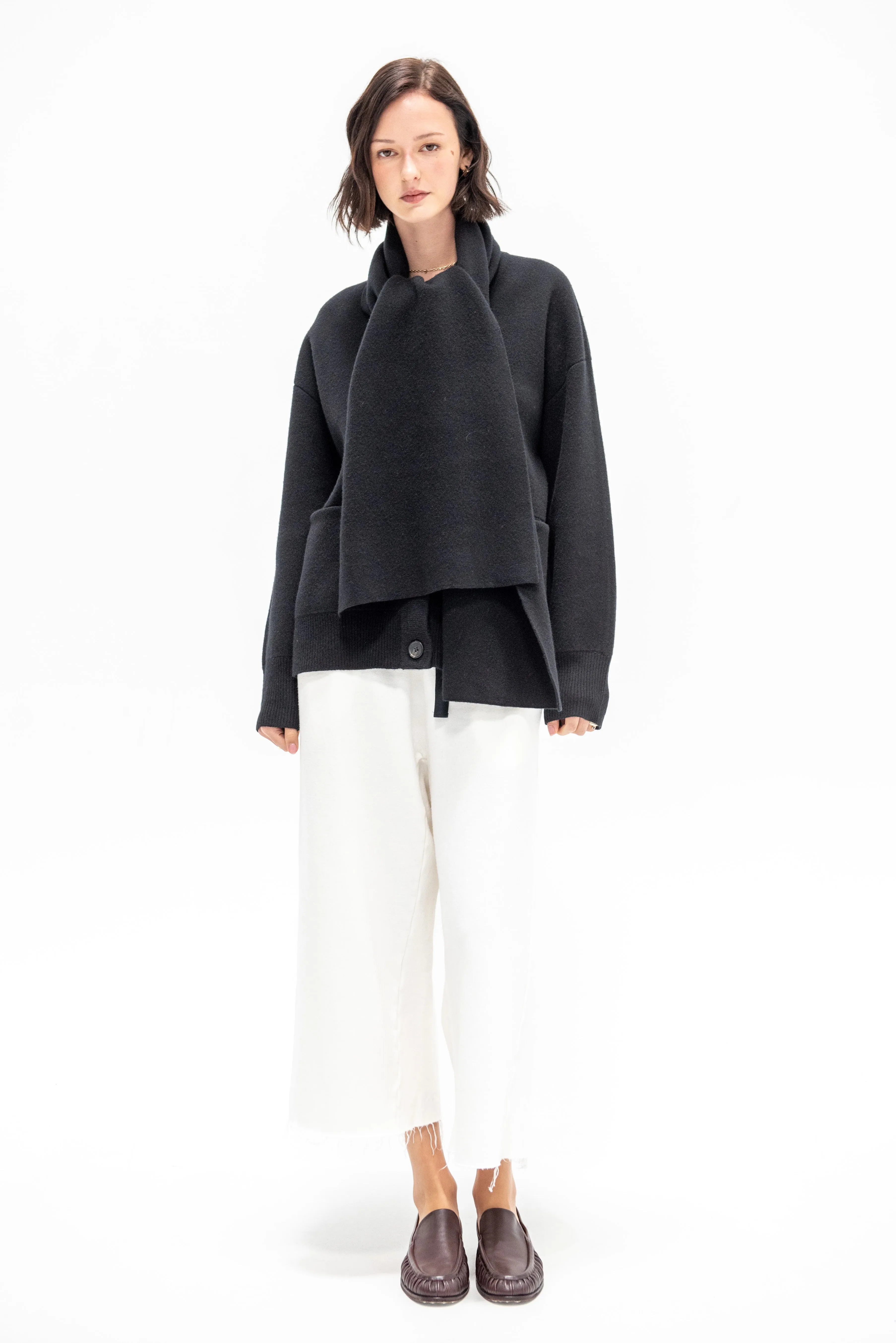 Medina Cardigan with Scarf, Black sold by Kick Pleat
