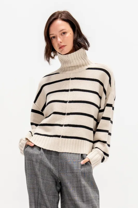 Ari Cropped Turtle, Cream & Black Stripe made by Apiece Apart