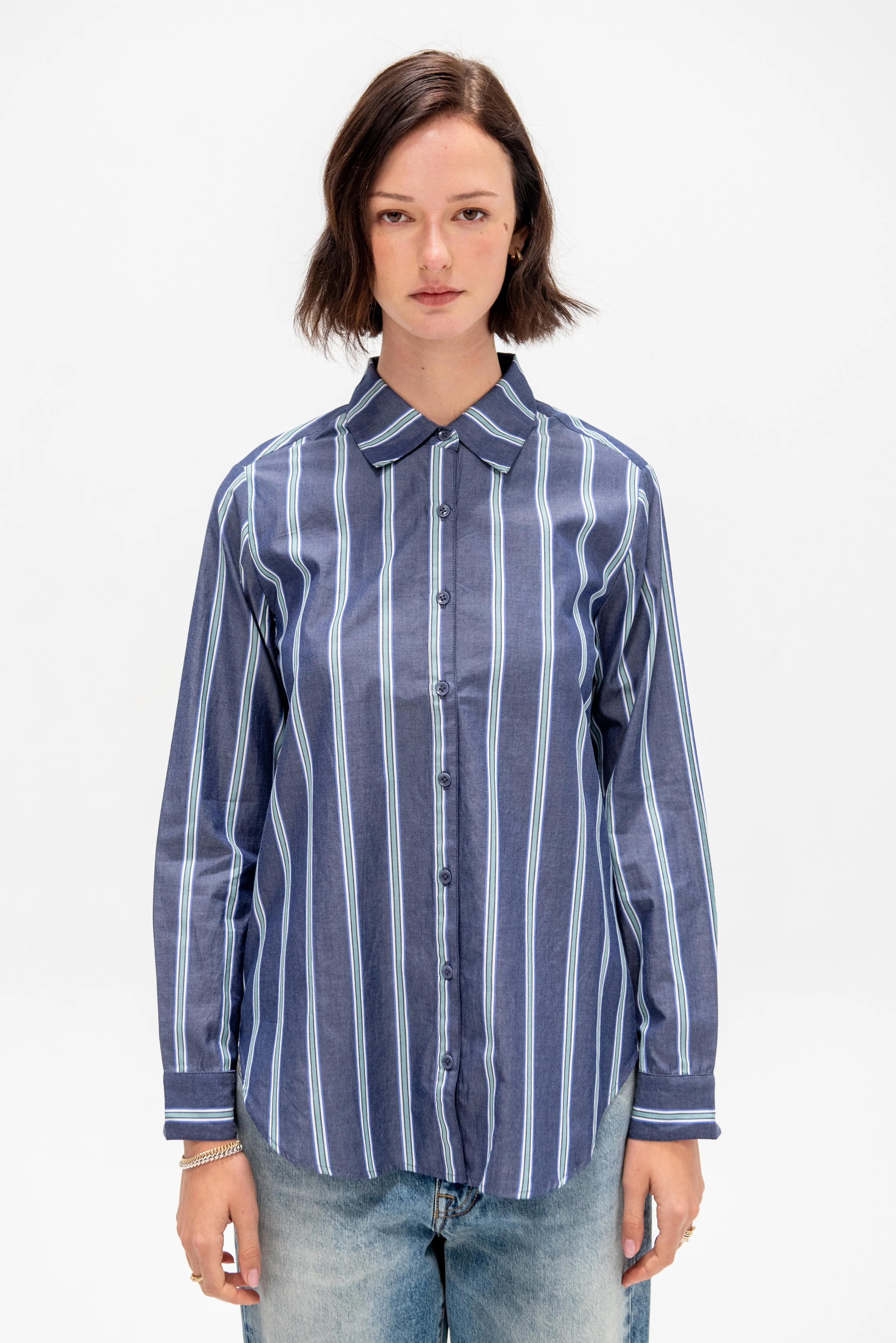 Sodi Wrap Button Top, Indigo Stripe sold by Kick Pleat product image thumbnail 3